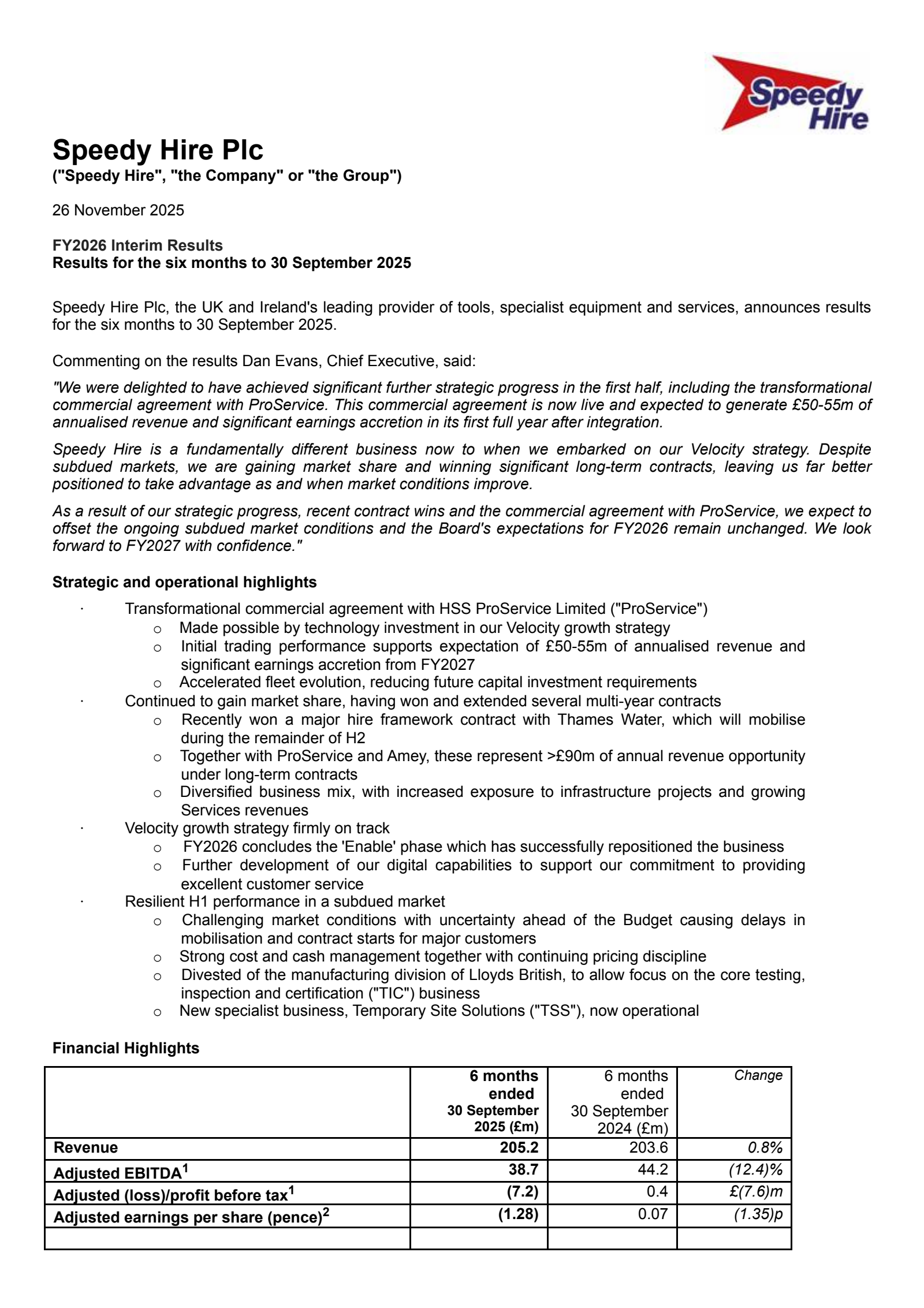 Speedy Hire's H1 2026 Interim Report