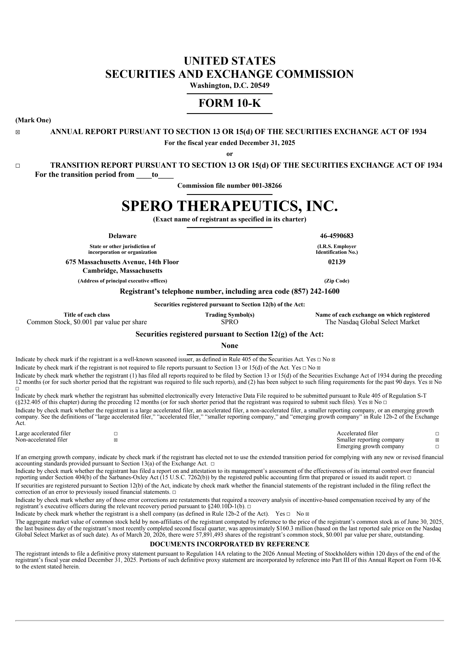 Spero Therapeutics' Q4 2025 Annual report