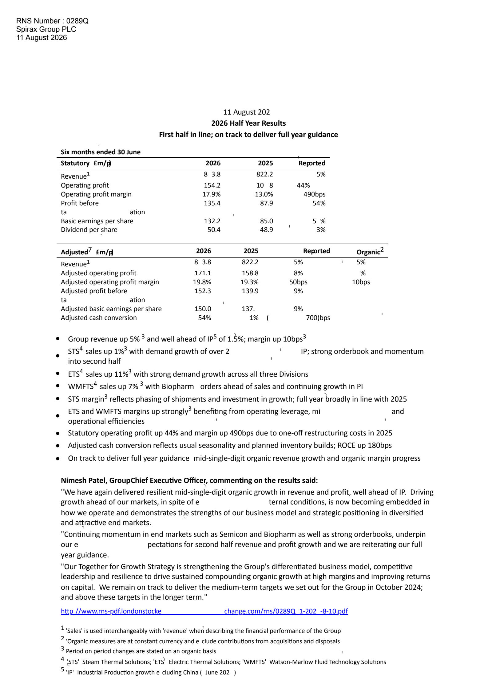 Spirax-Sarco Engineering's H1 2026 Interim report