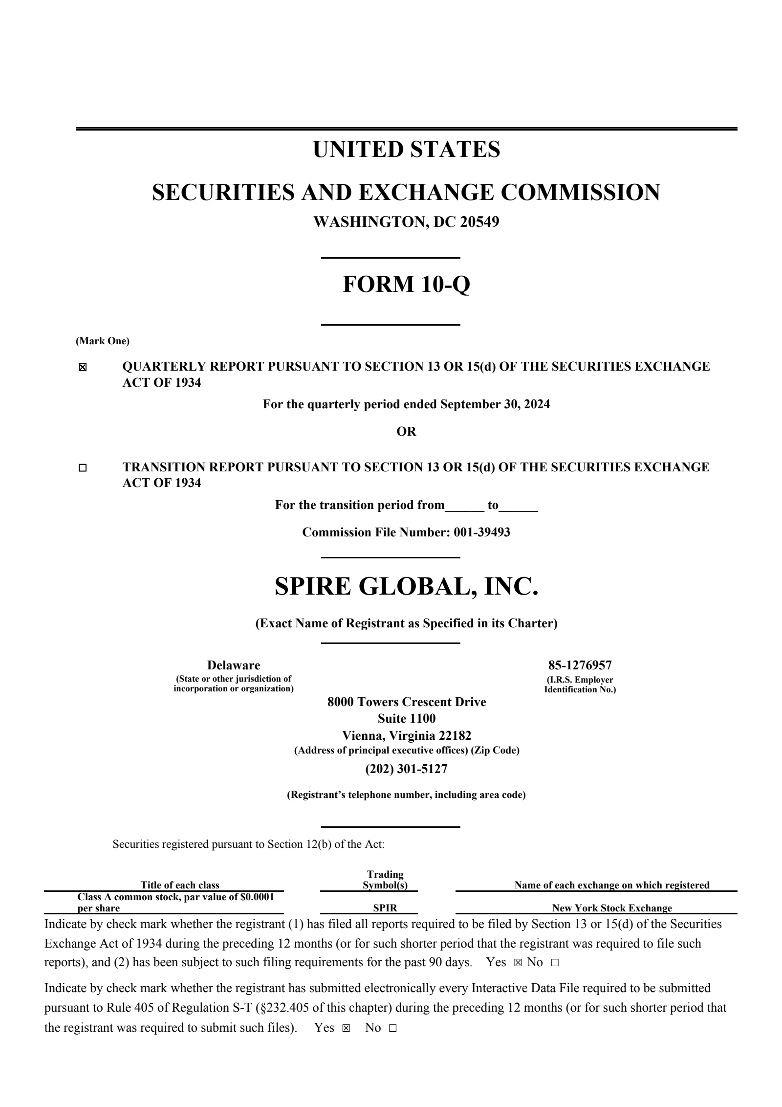 Spire Global's Q3 2024 Quarterly report