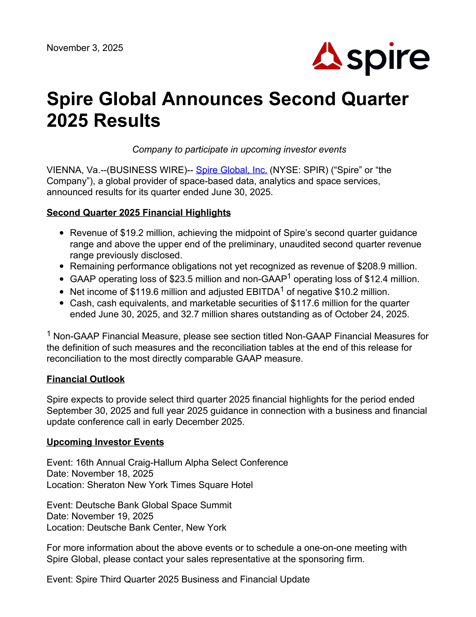 Spire Global's Q3 2025 Earnings Release