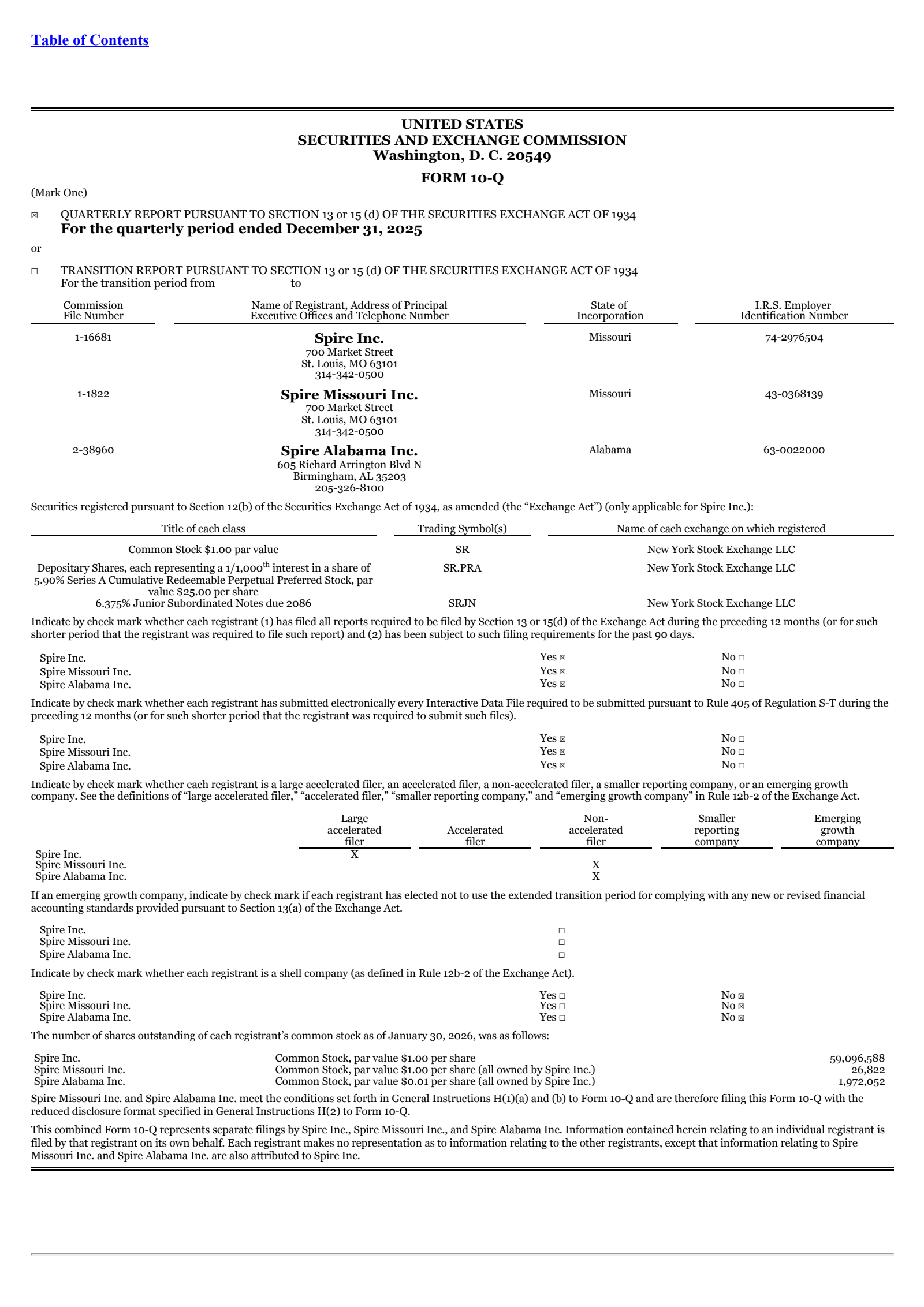 Spire's Q1 2026 Quarterly report
