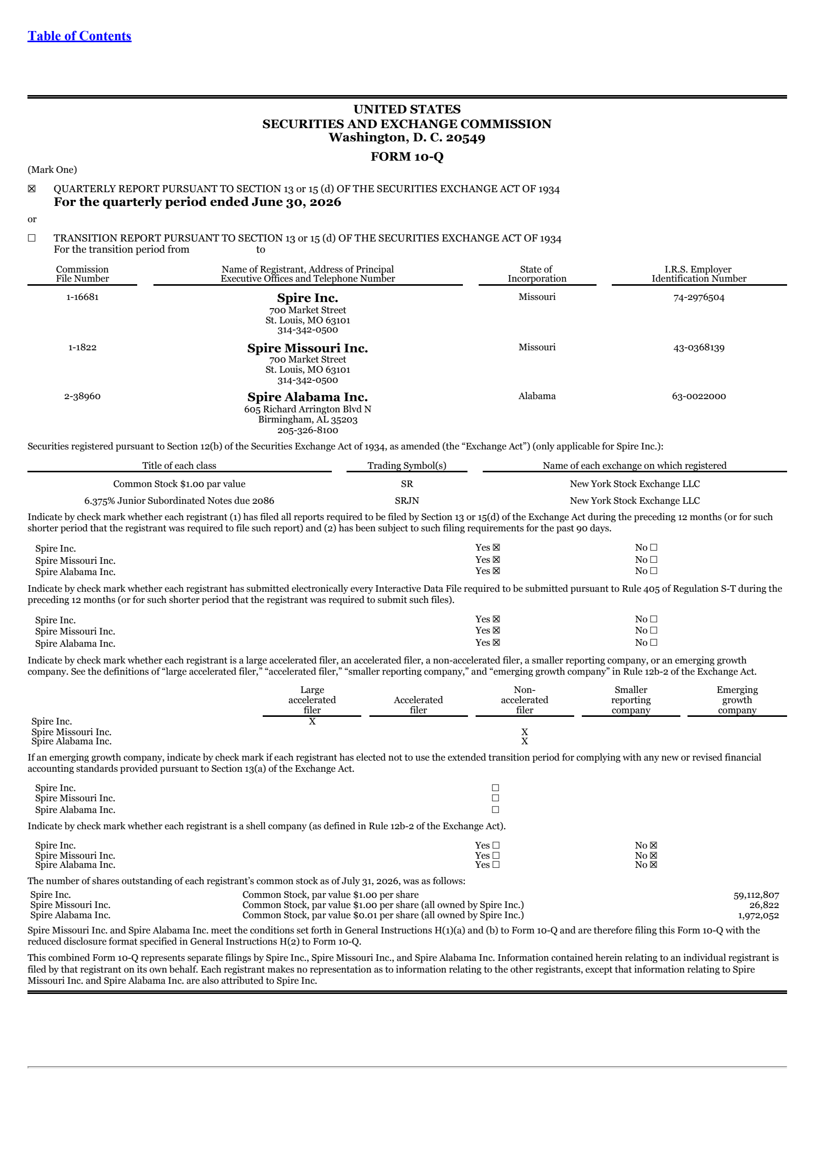 Spire's Q3 2026 Quarterly report