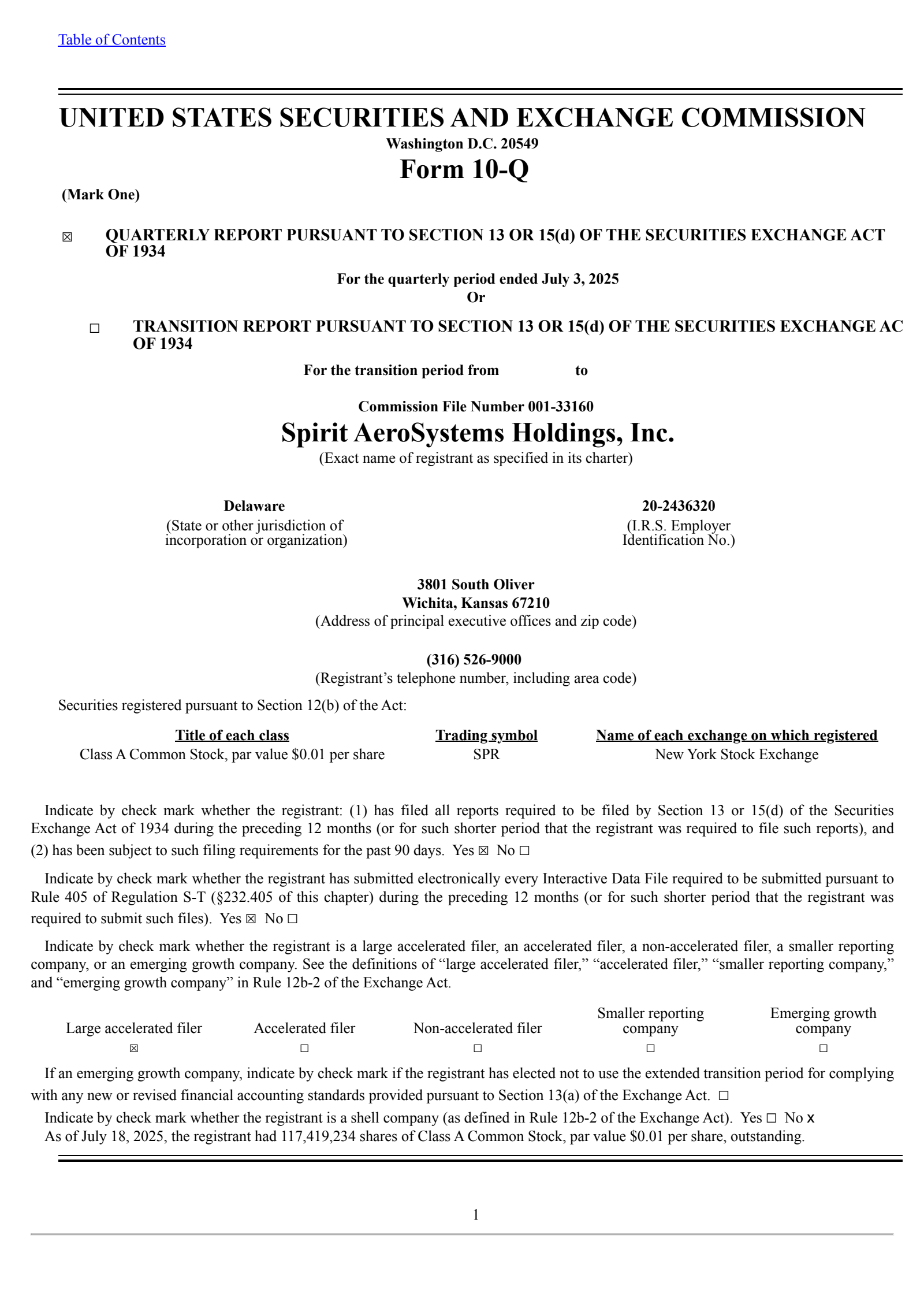 Spirit Aerosystems' Q2 2025 Quarterly report