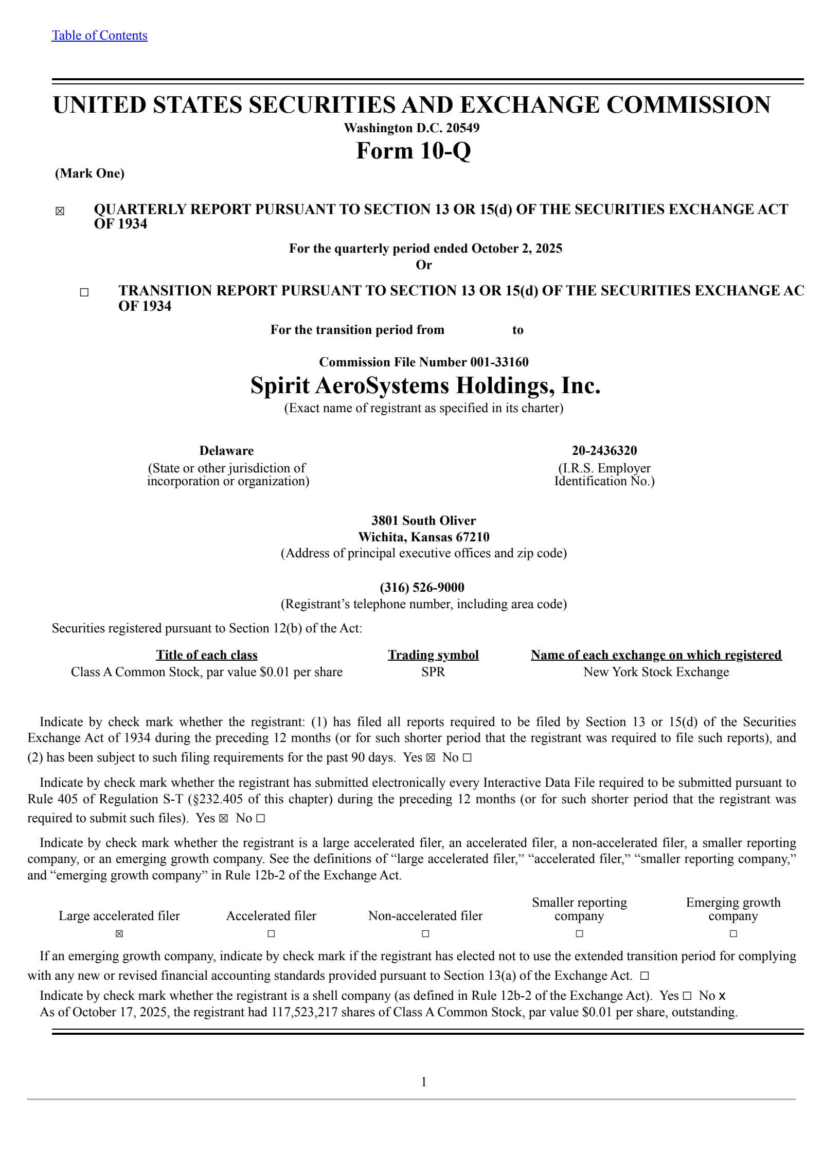 Spirit Aerosystems' Q3 2025 Quarterly Report