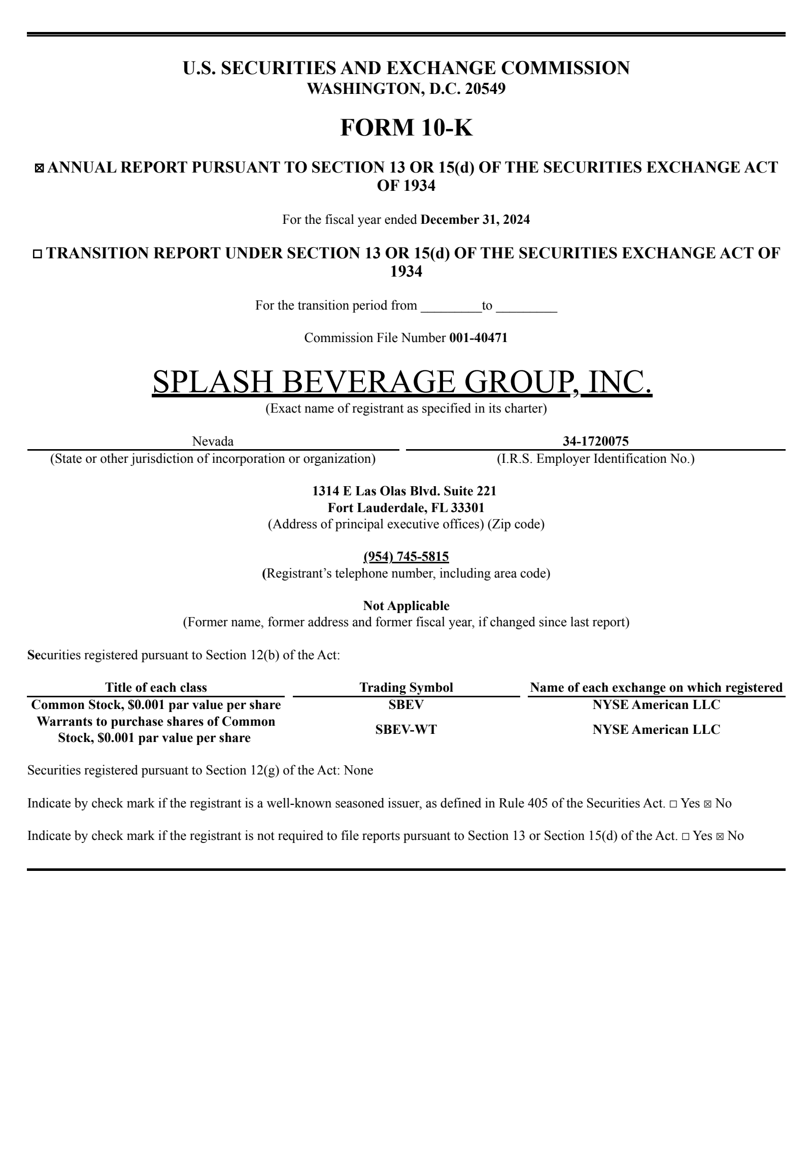 Splash Beverage Group's Q4 2024 Annual report