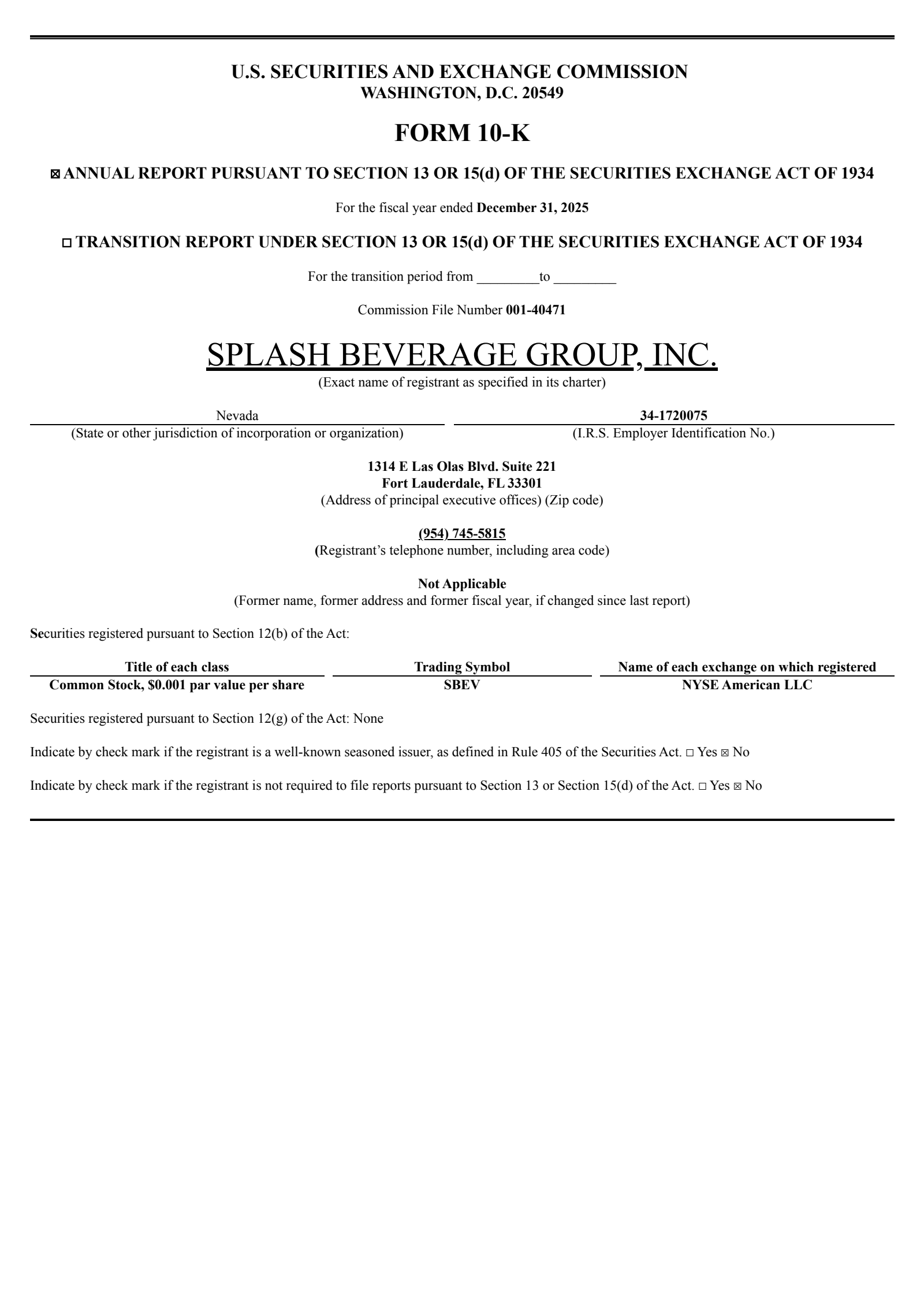 Splash Beverage Group's Q4 2025 Annual report