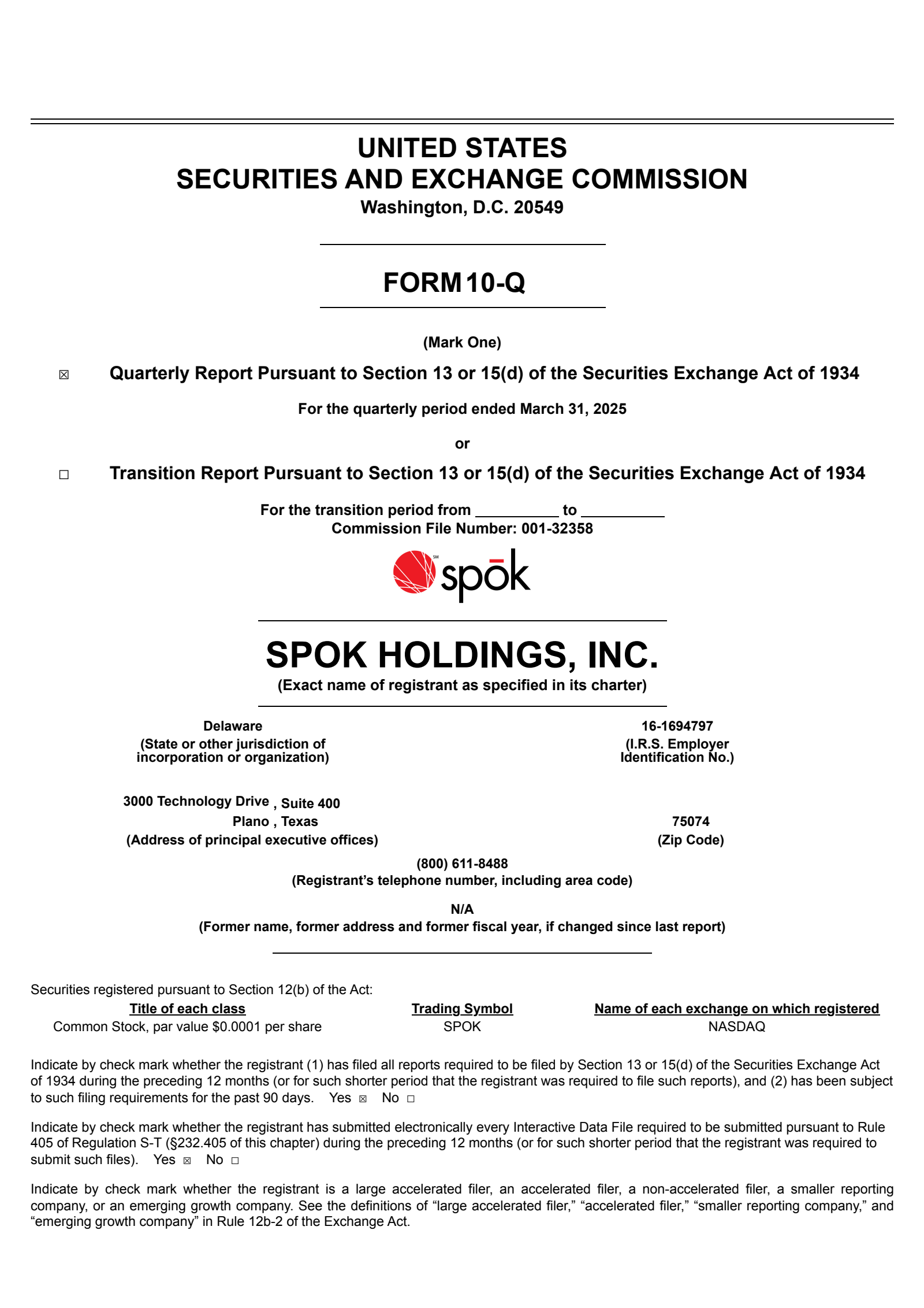 Spok's Q1 2025 Quarterly report