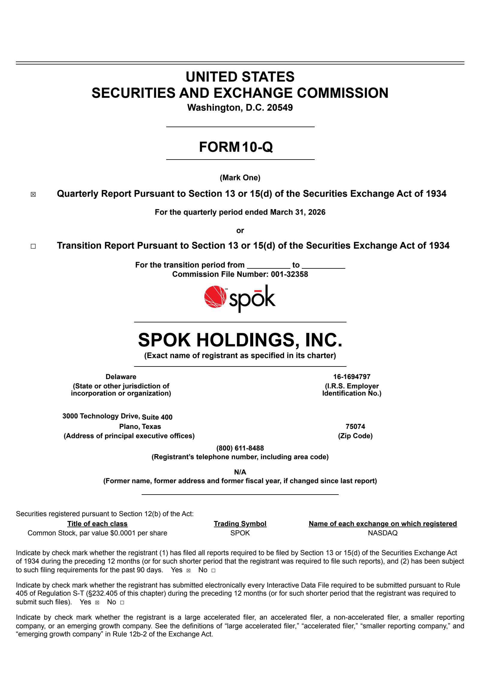 Spok's Q1 2026 Quarterly report