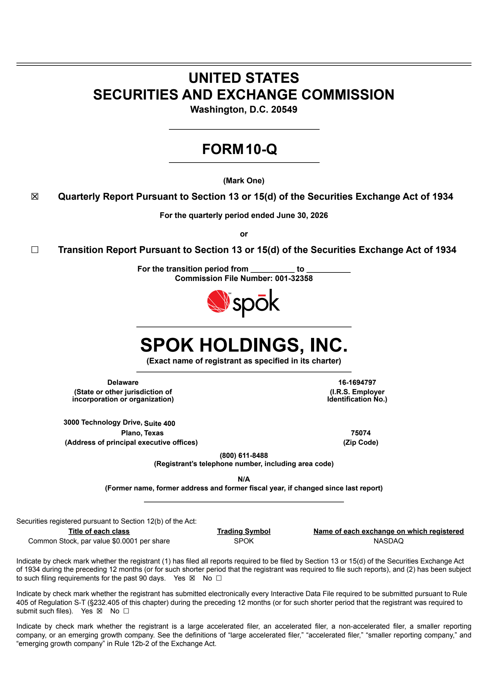 Spok's Q2 2026 Quarterly report