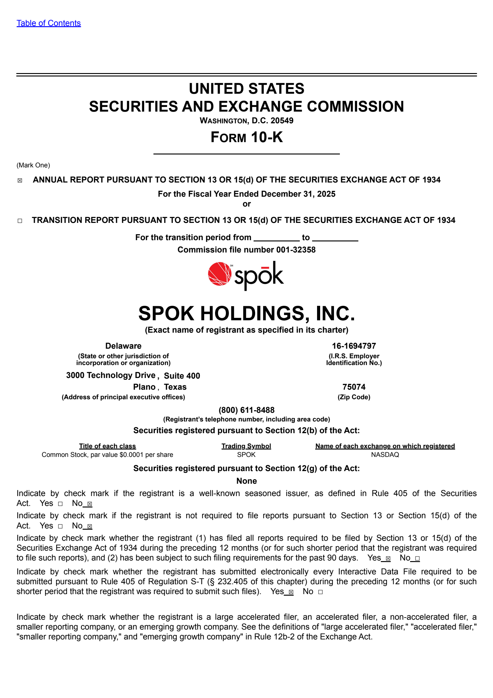 Spok's Q4 2025 Annual report