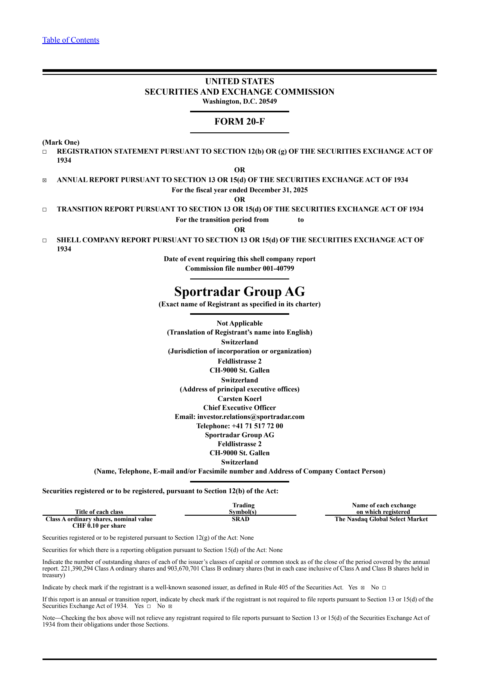 Sportradar Group's Q4 2025 Annual report