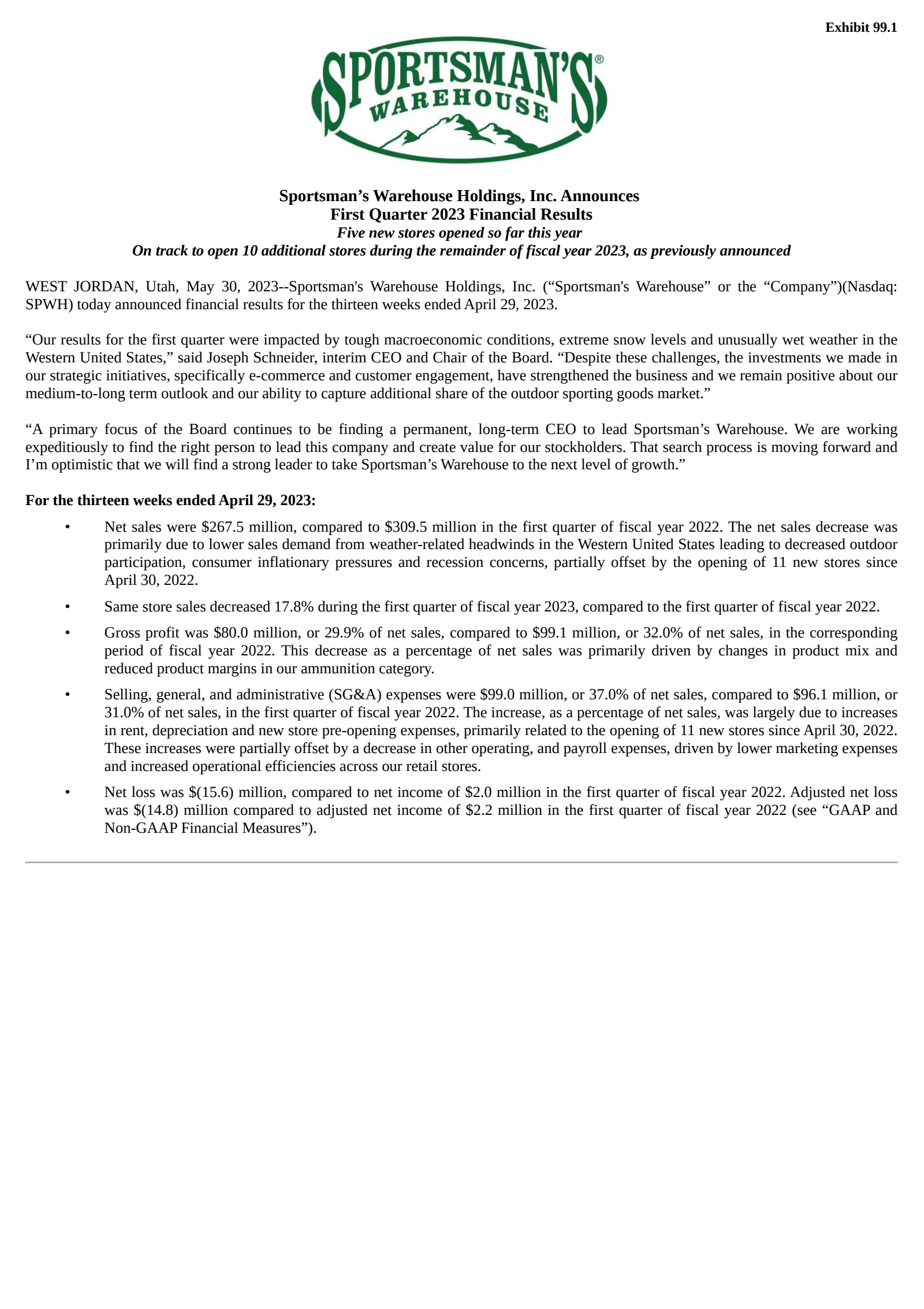 Sportsman's Warehouse's Q1 2024 Press Release