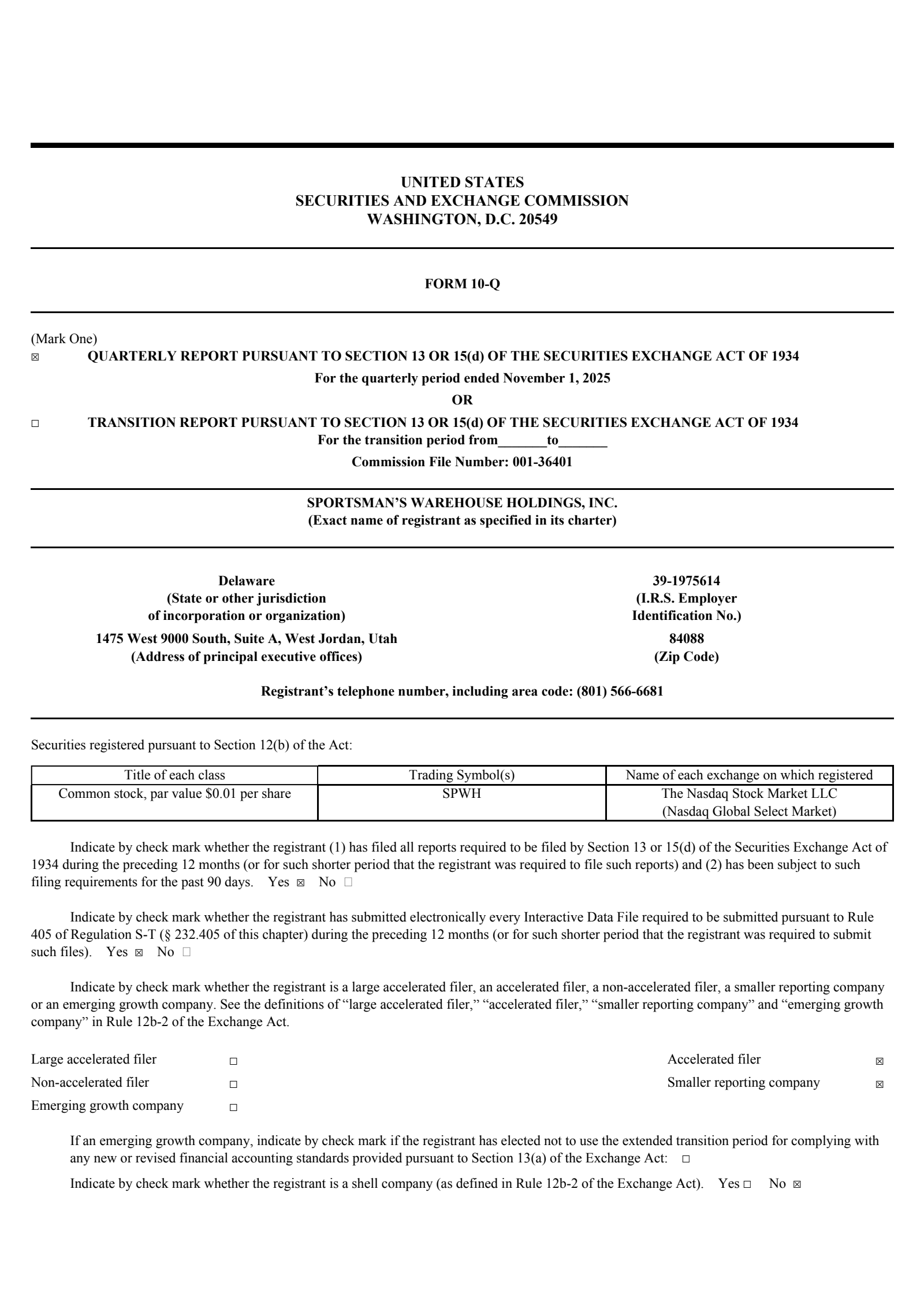 Sportsman's Warehouse's Q3 2026 Quarterly Report