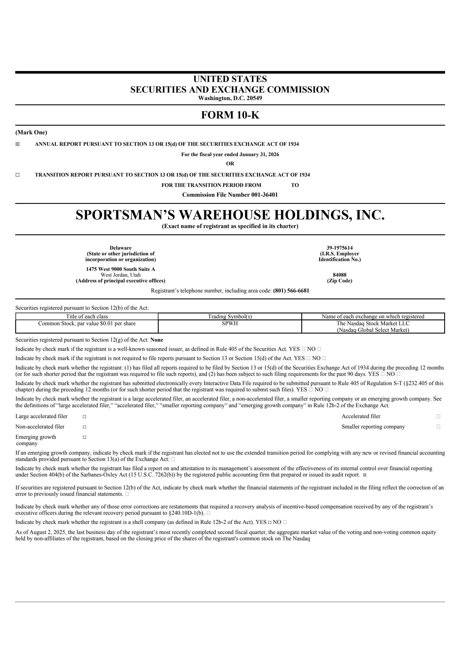 Sportsman's Warehouse's Q4 2026 Annual report