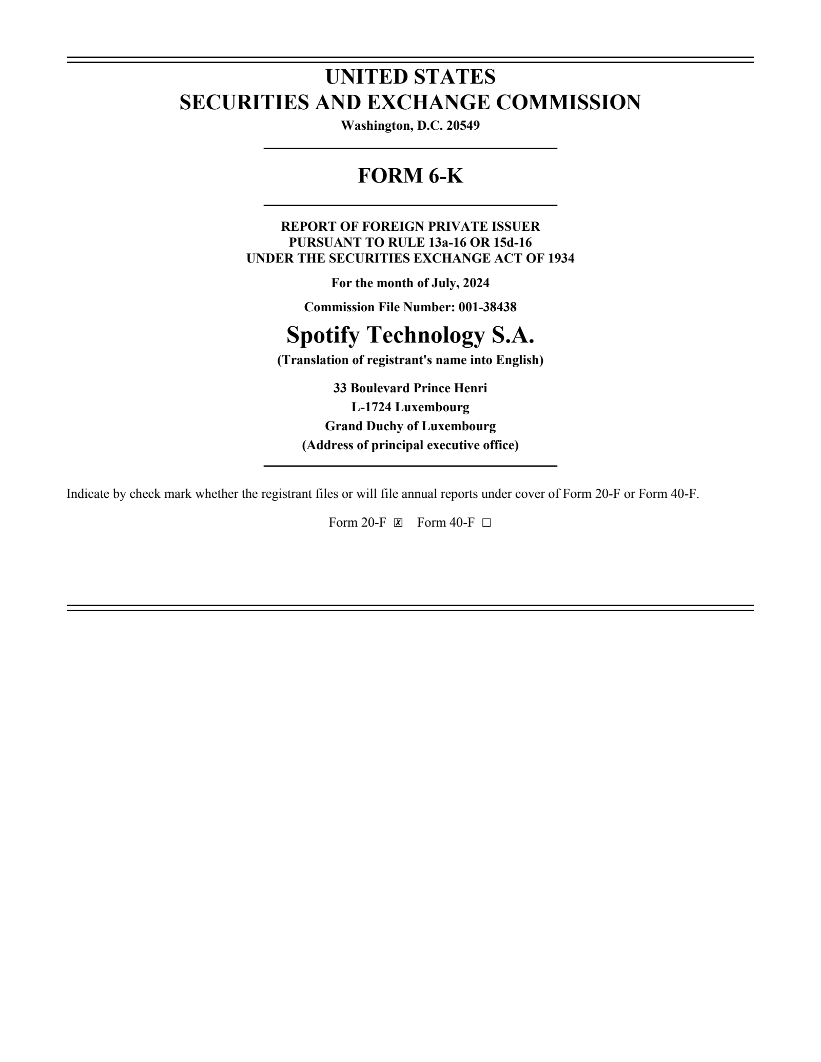 Spotify Technology's Q2 2024 Press Release