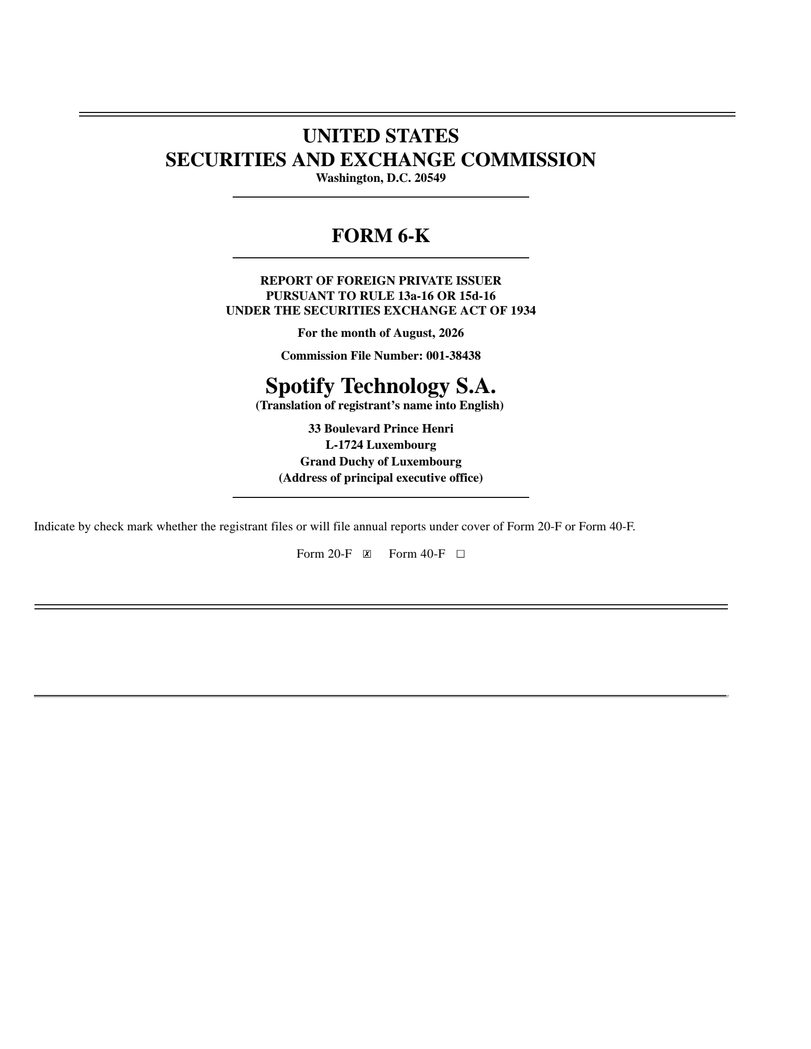 Spotify Technology's Q2 2026 Press Release