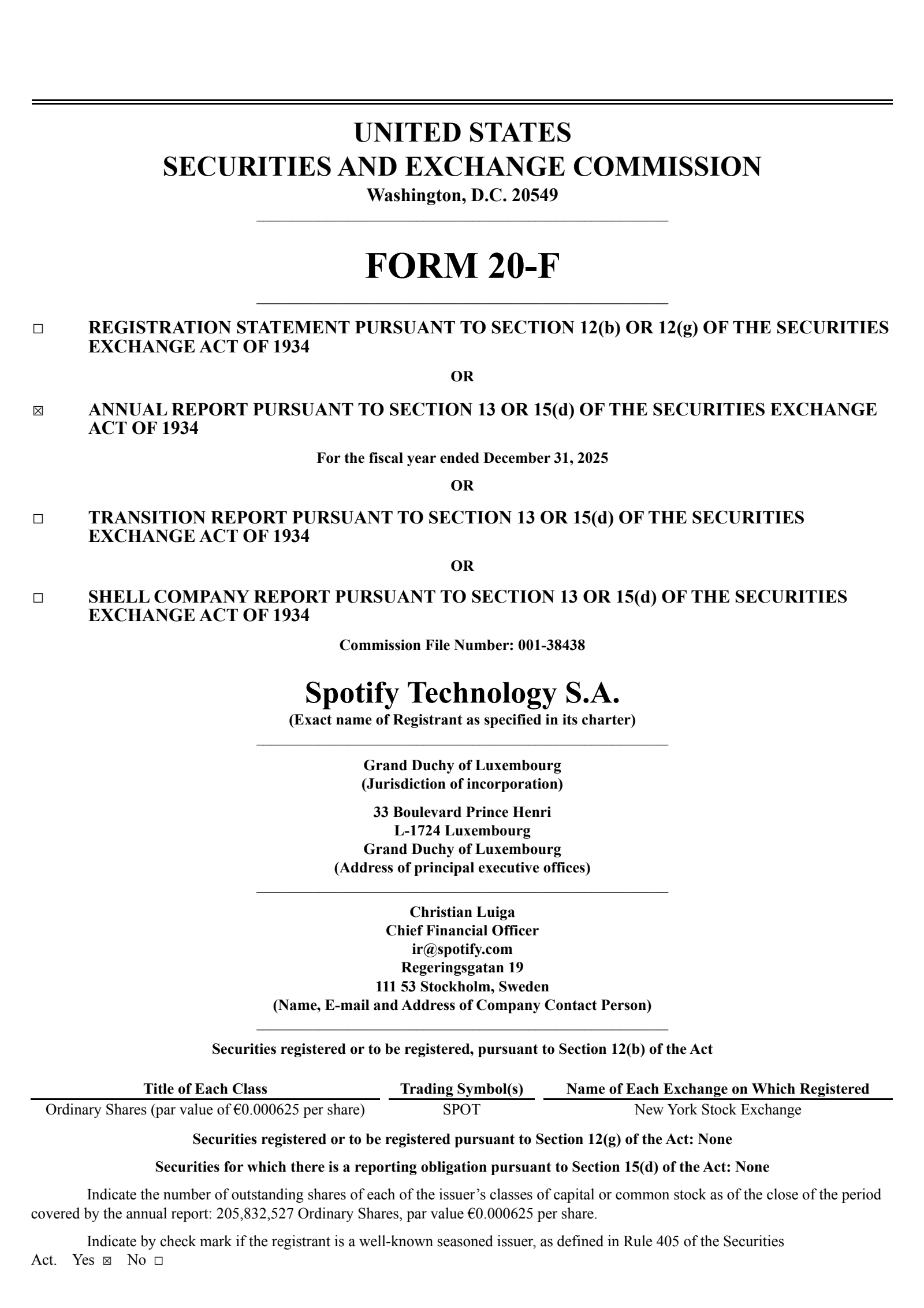 Spotify Technology's Q4 2025 Annual report