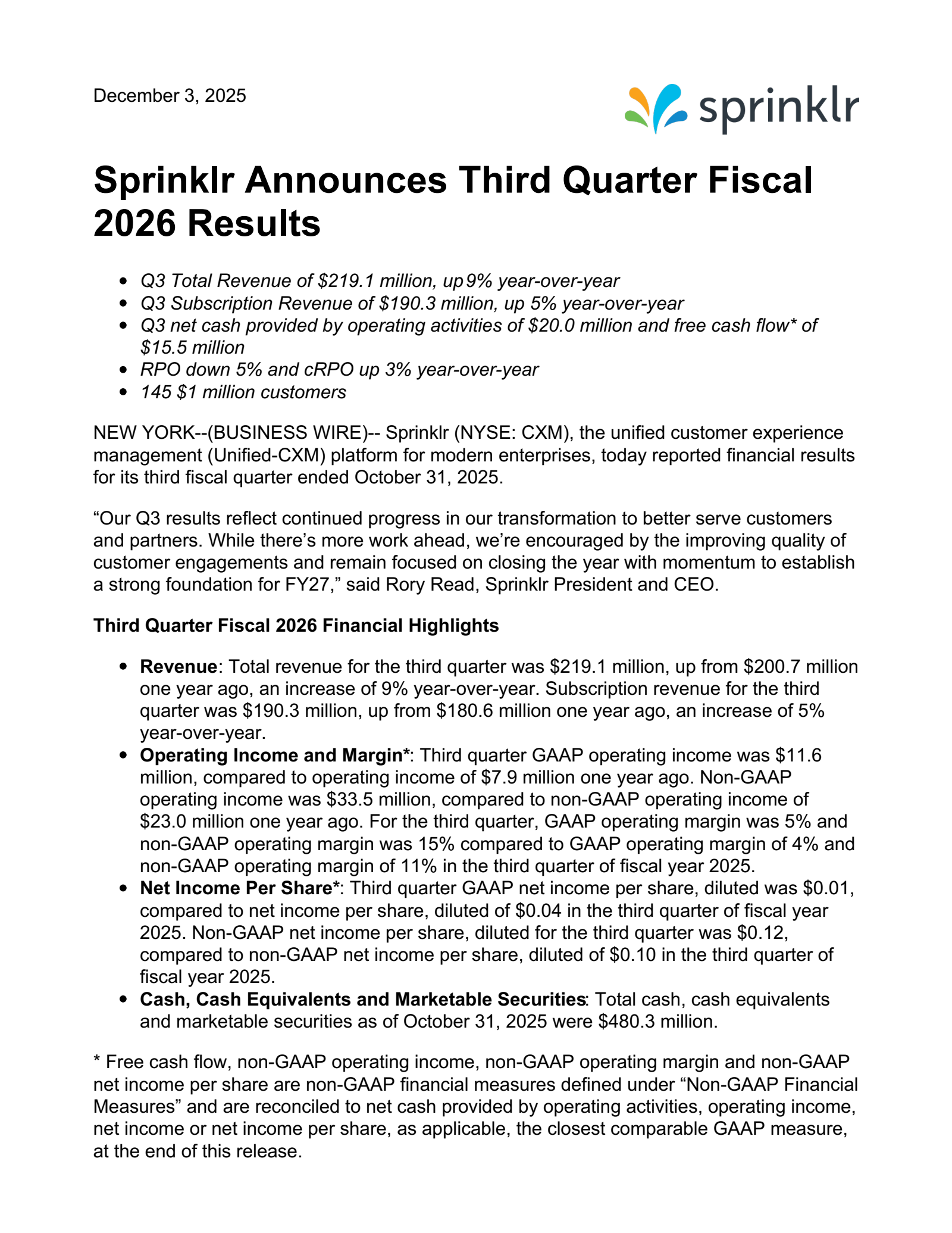 Sprinklr's Q3 2026 Earnings Release