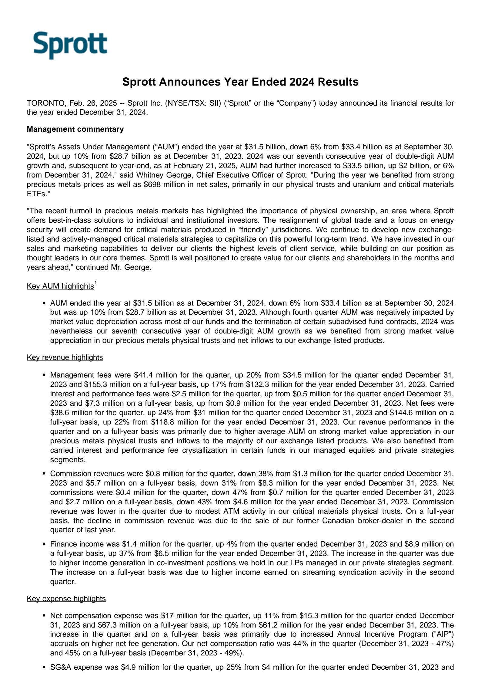 Sprott Rexc SII Q4 2024 Earnings Report on 2/26/2025