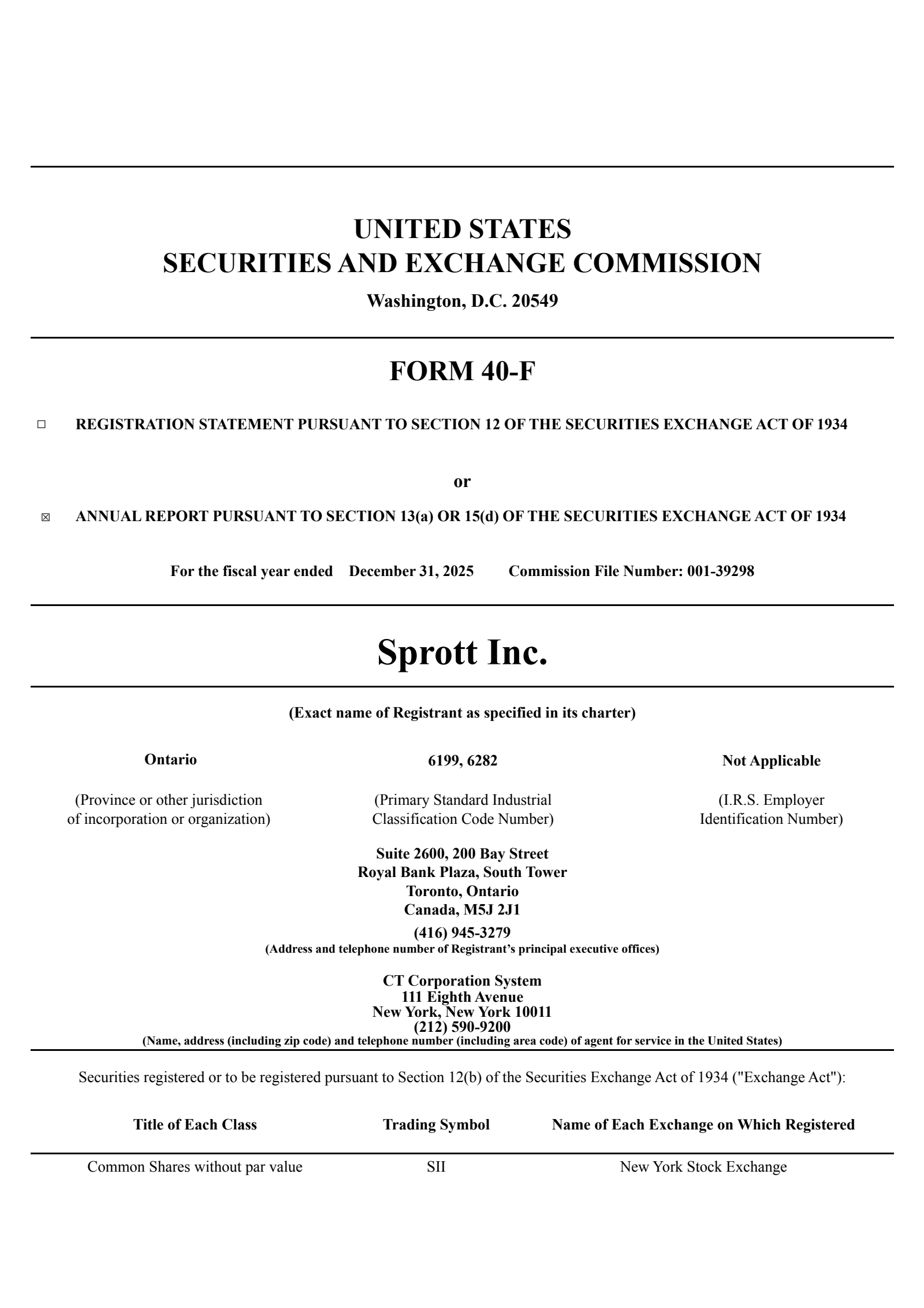Sprott's Q4 2025 Annual report