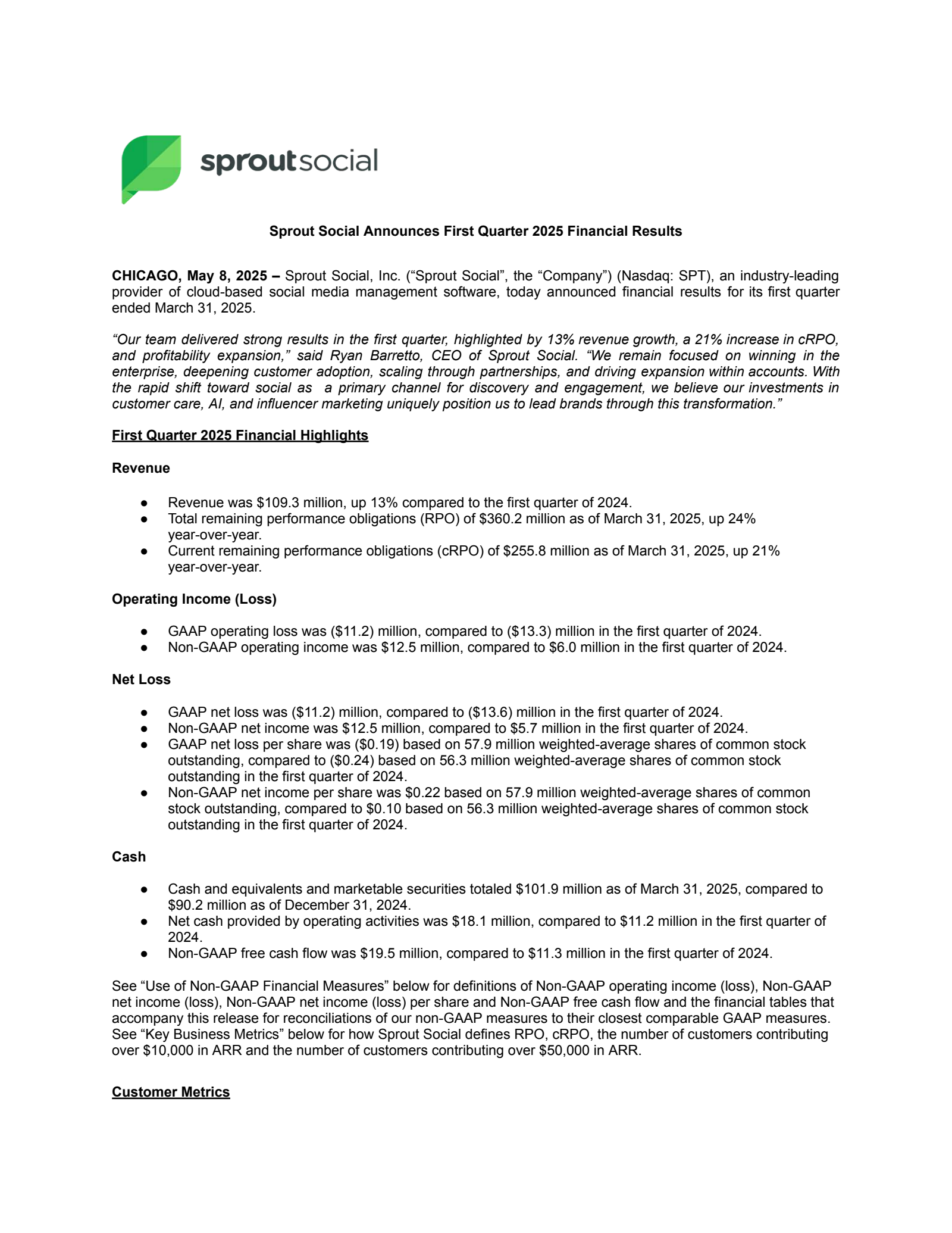 Sprout Social's Q1 2025 Earnings Release
