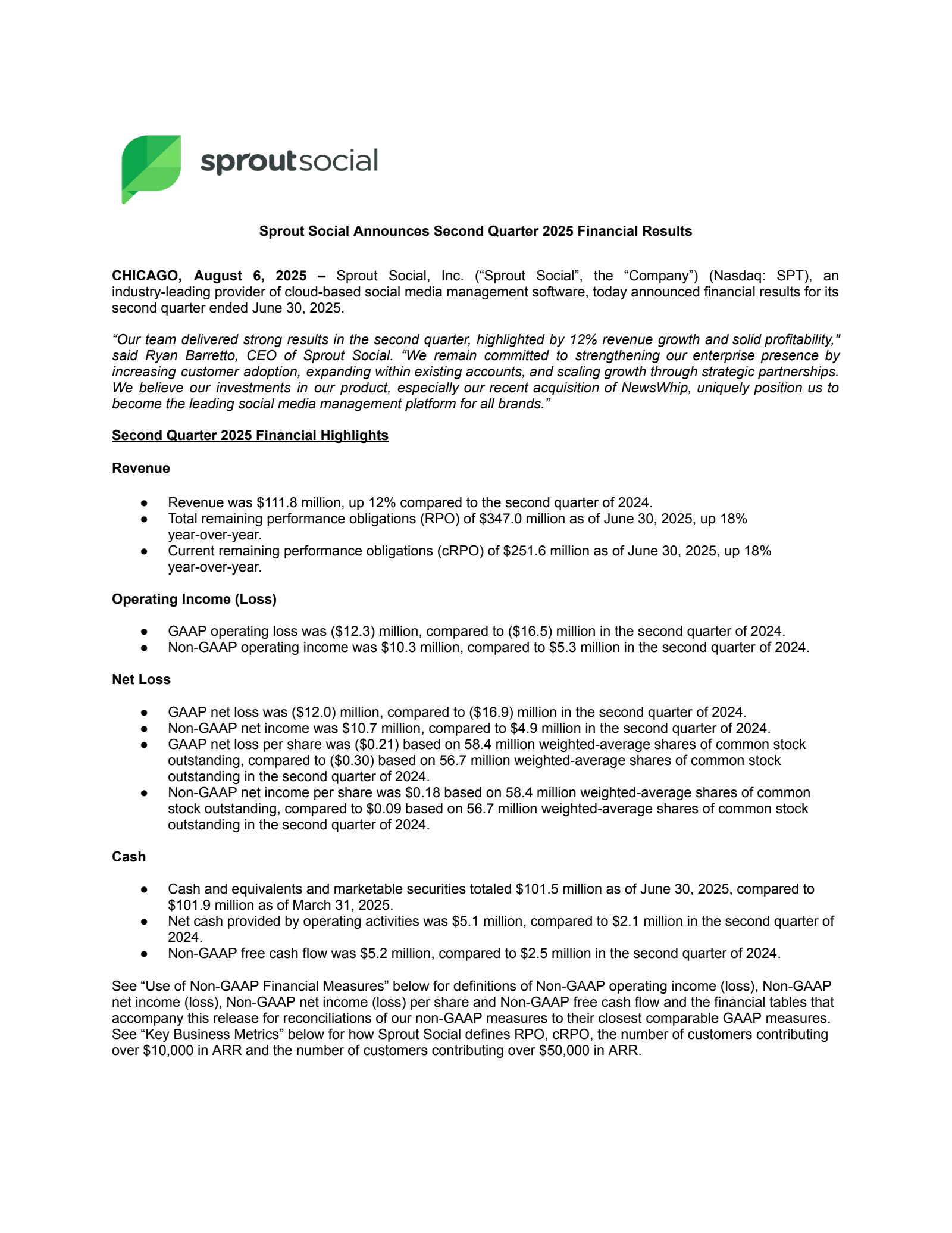 Sprout Social's Q2 2025 Earnings Release
