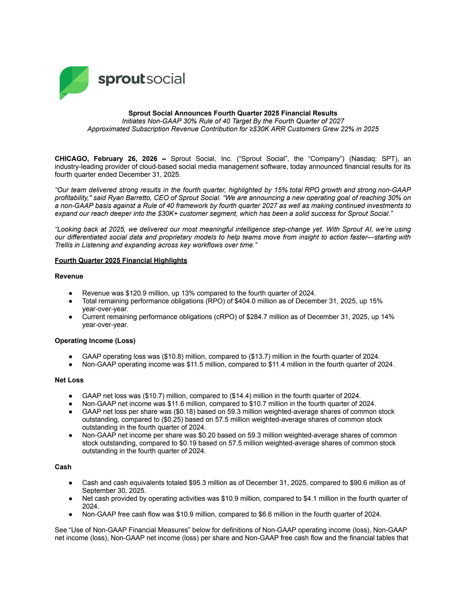Sprout Social's Q4 2025 Press Release