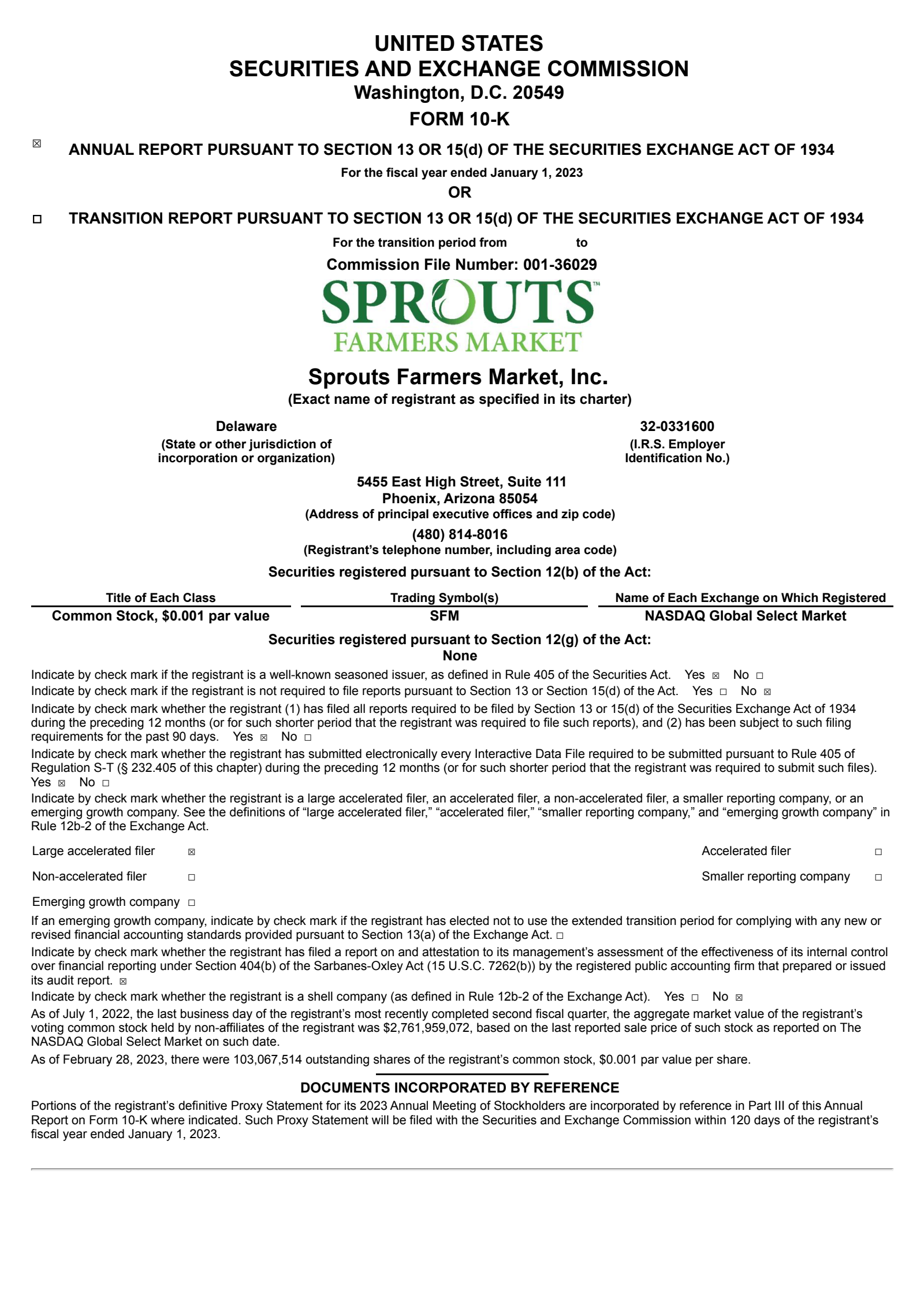 Sprouts Farmers Market's Q4 2022 Annual report