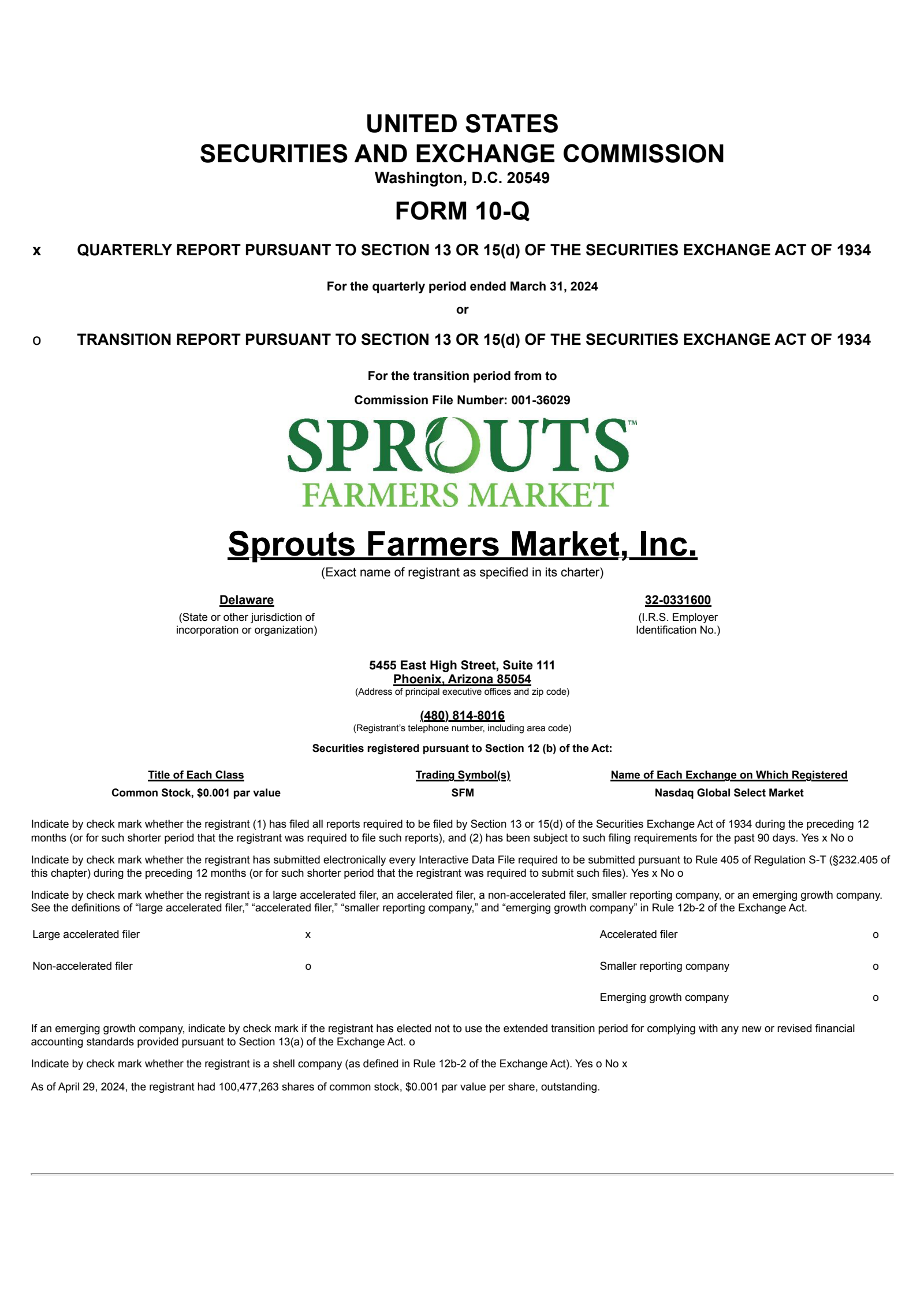 Sprouts Farmers Market's Q1 2024 Quarterly report