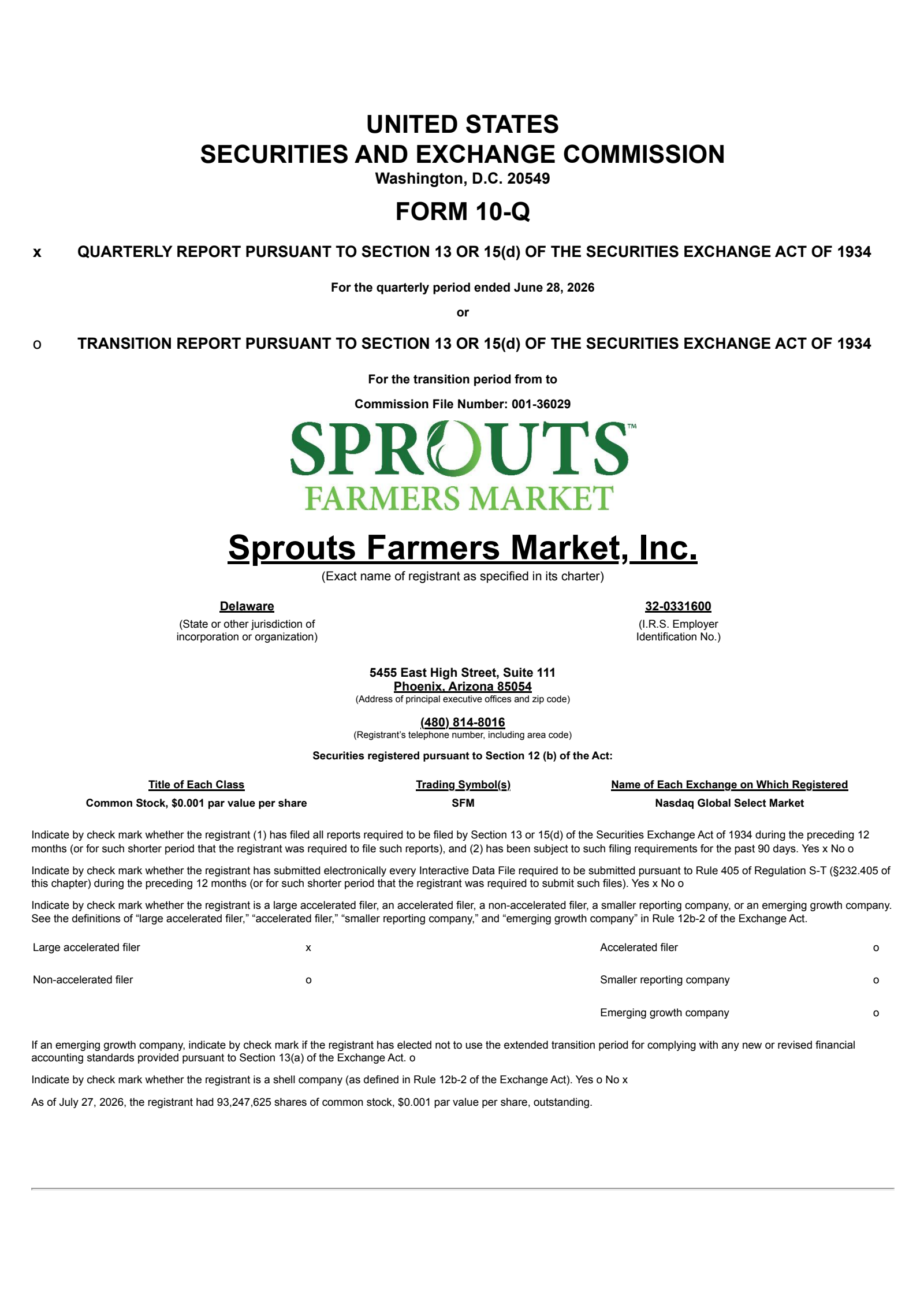 Sprouts Farmers Market's Q2 2026 Quarterly report