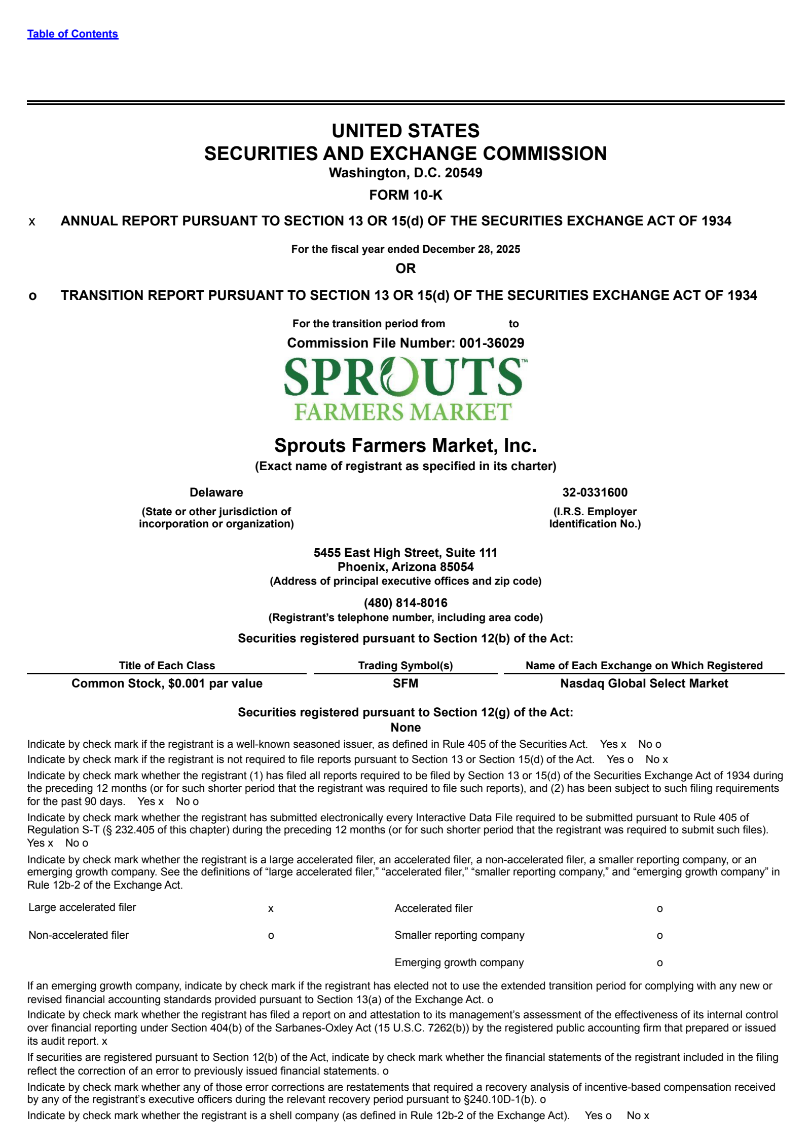 Sprouts Farmers Market's Q4 2025 Annual report