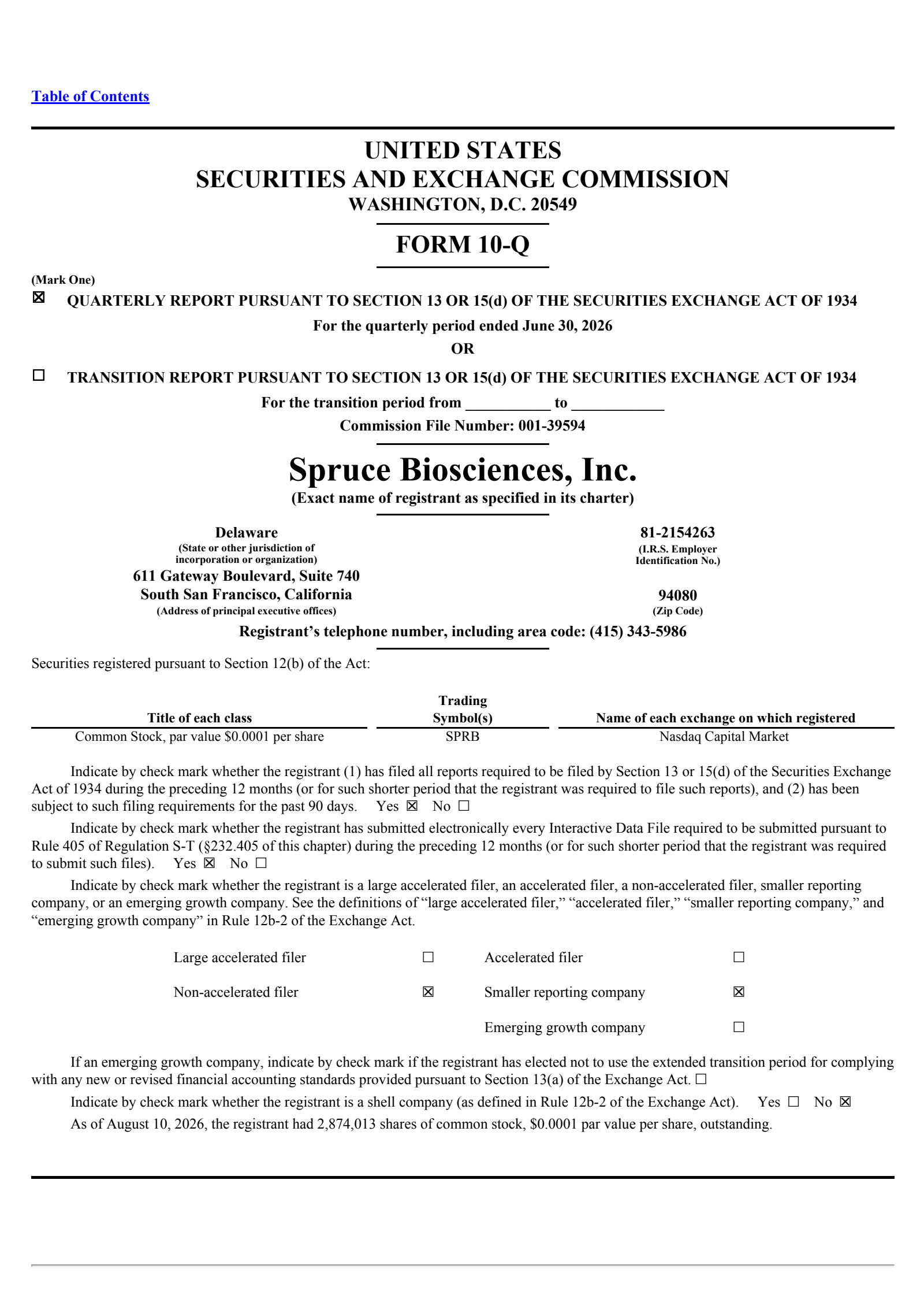 Spruce Biosciences' Q2 2026 Quarterly report