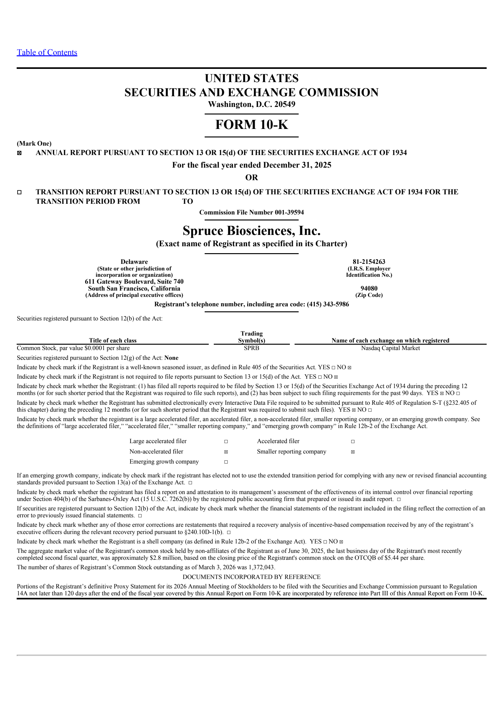 Spruce Biosciences' Q4 2025 Annual report