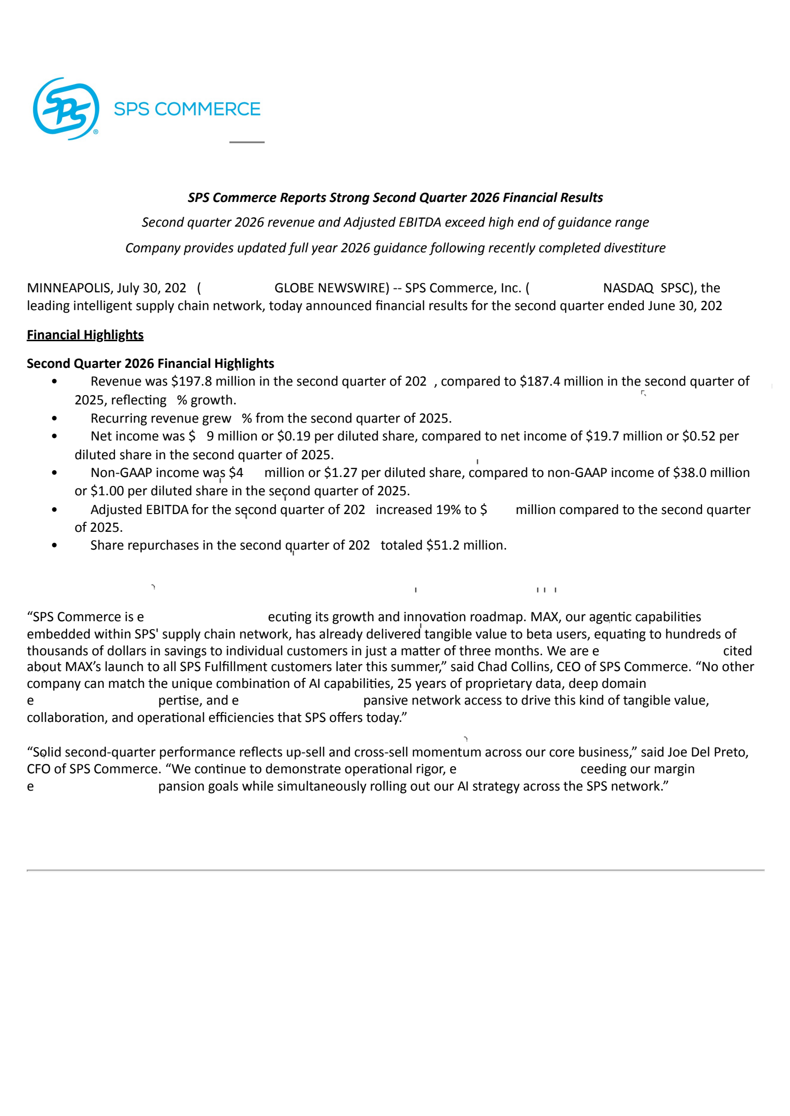 SPS Commerce's Q2 2026 Press Release