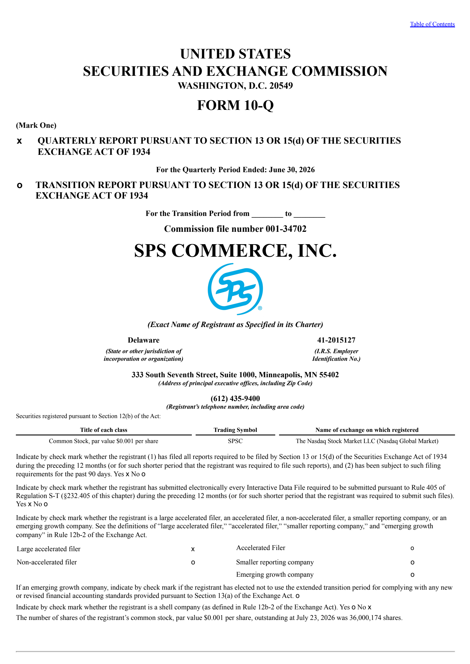 SPS Commerce's Q2 2026 Quarterly report