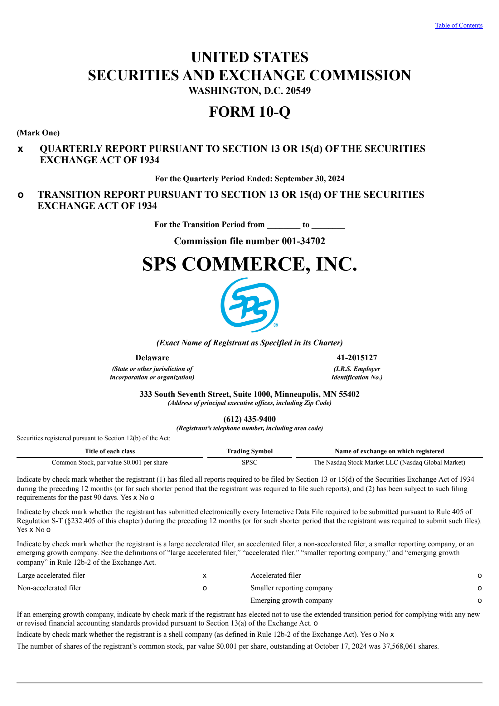 SPS Commerce's Q3 2024 Quarterly report