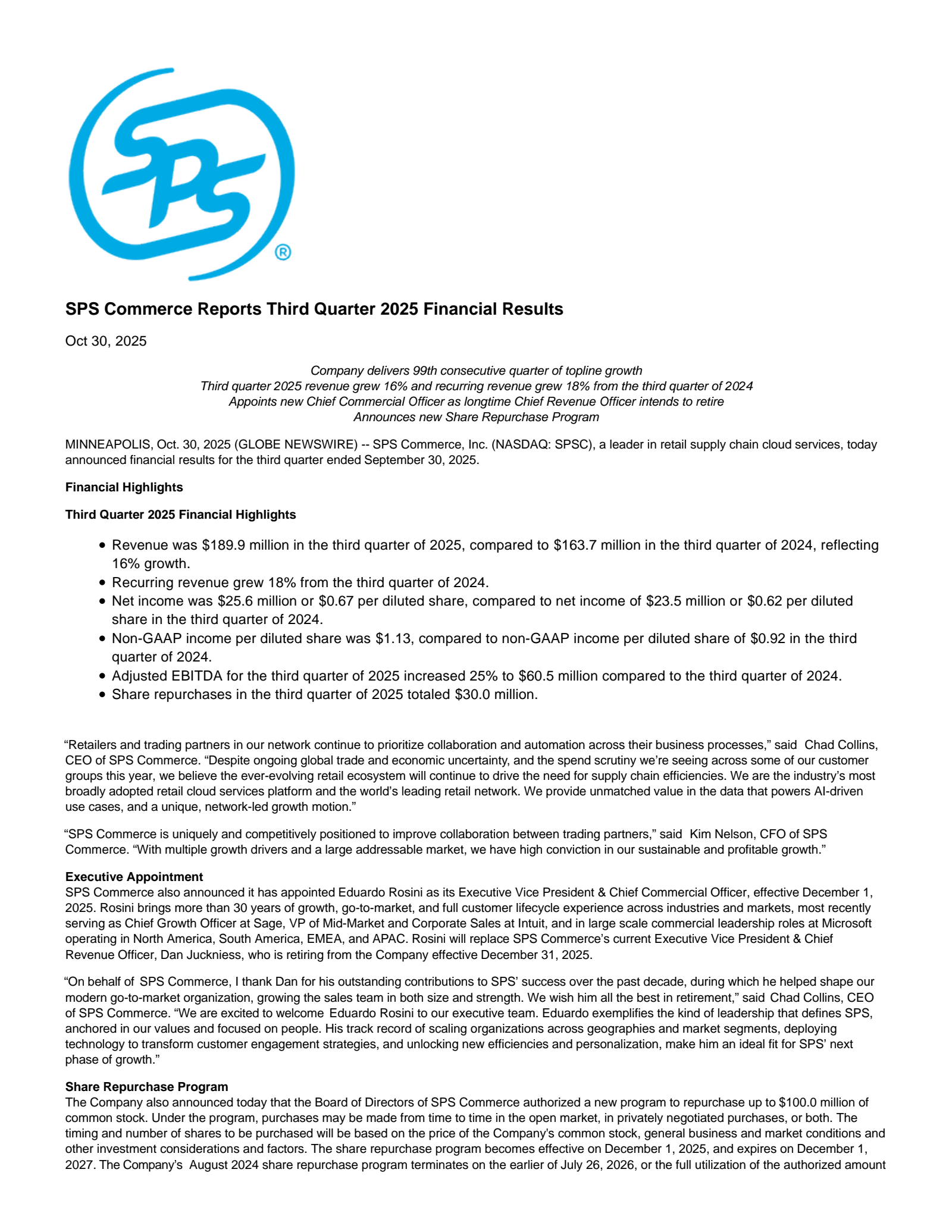SPS Commerce's Q3 2025 Earnings Release