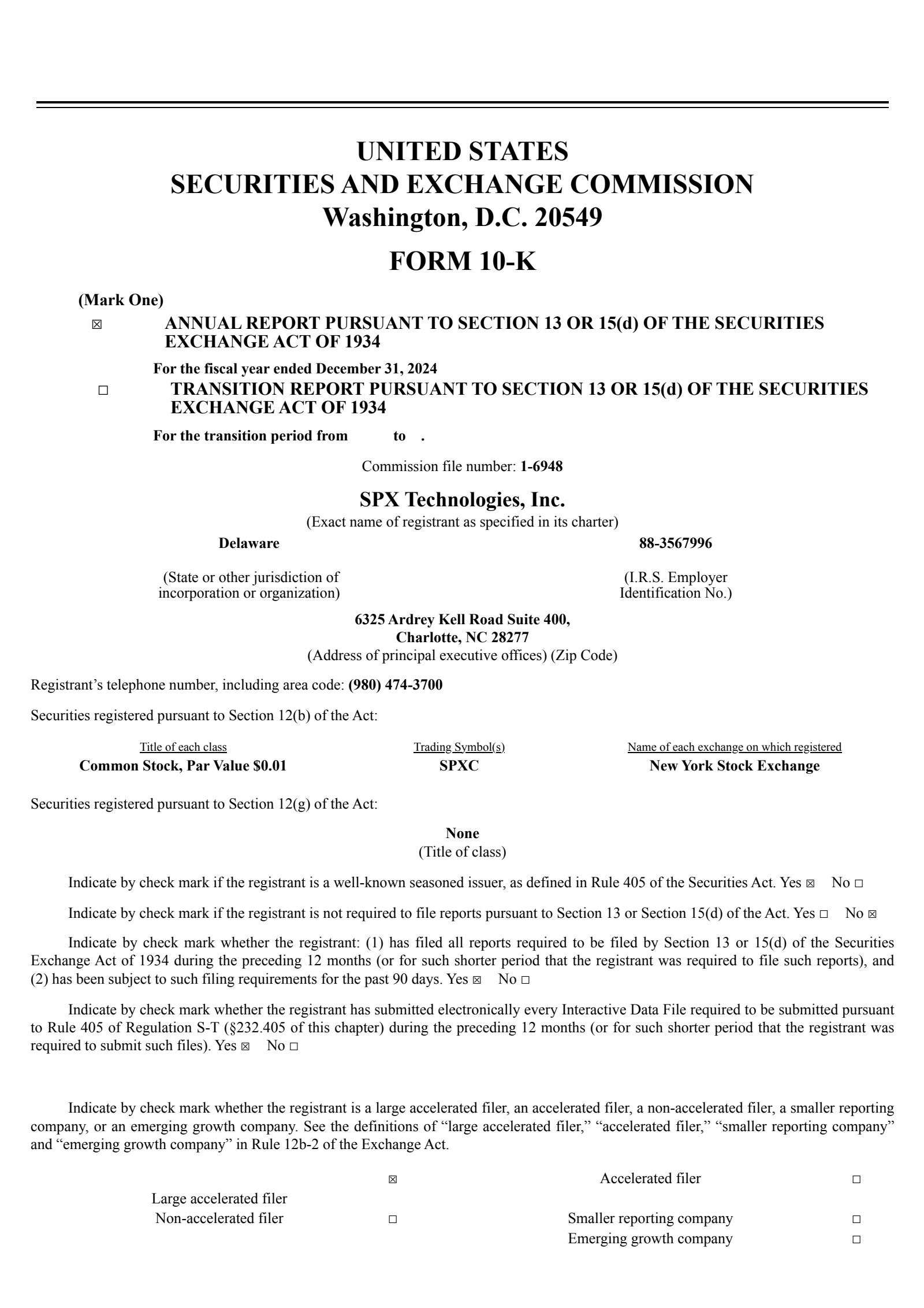 SPX Technologies' Q4 2024 Annual report