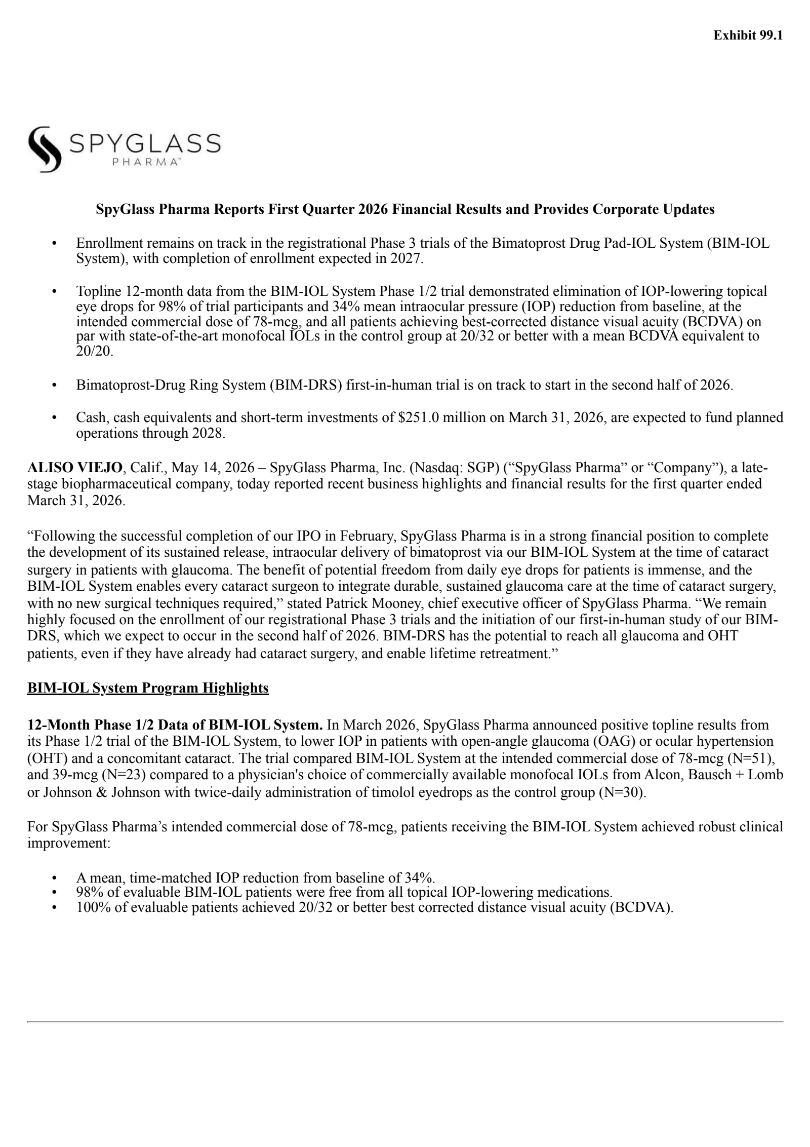 Spyglass Pharma's Q1 2026 Press Release