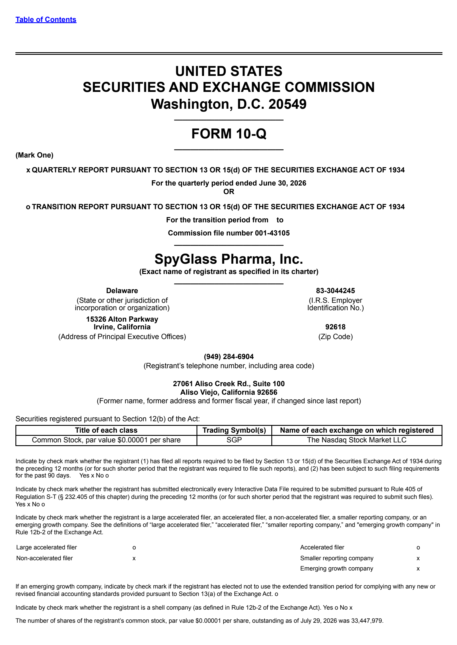 Spyglass Pharma's Q2 2026 Quarterly report
