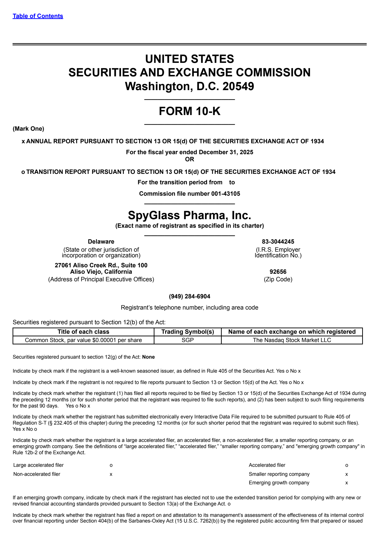 Spyglass Pharma's Q4 2025 Annual report