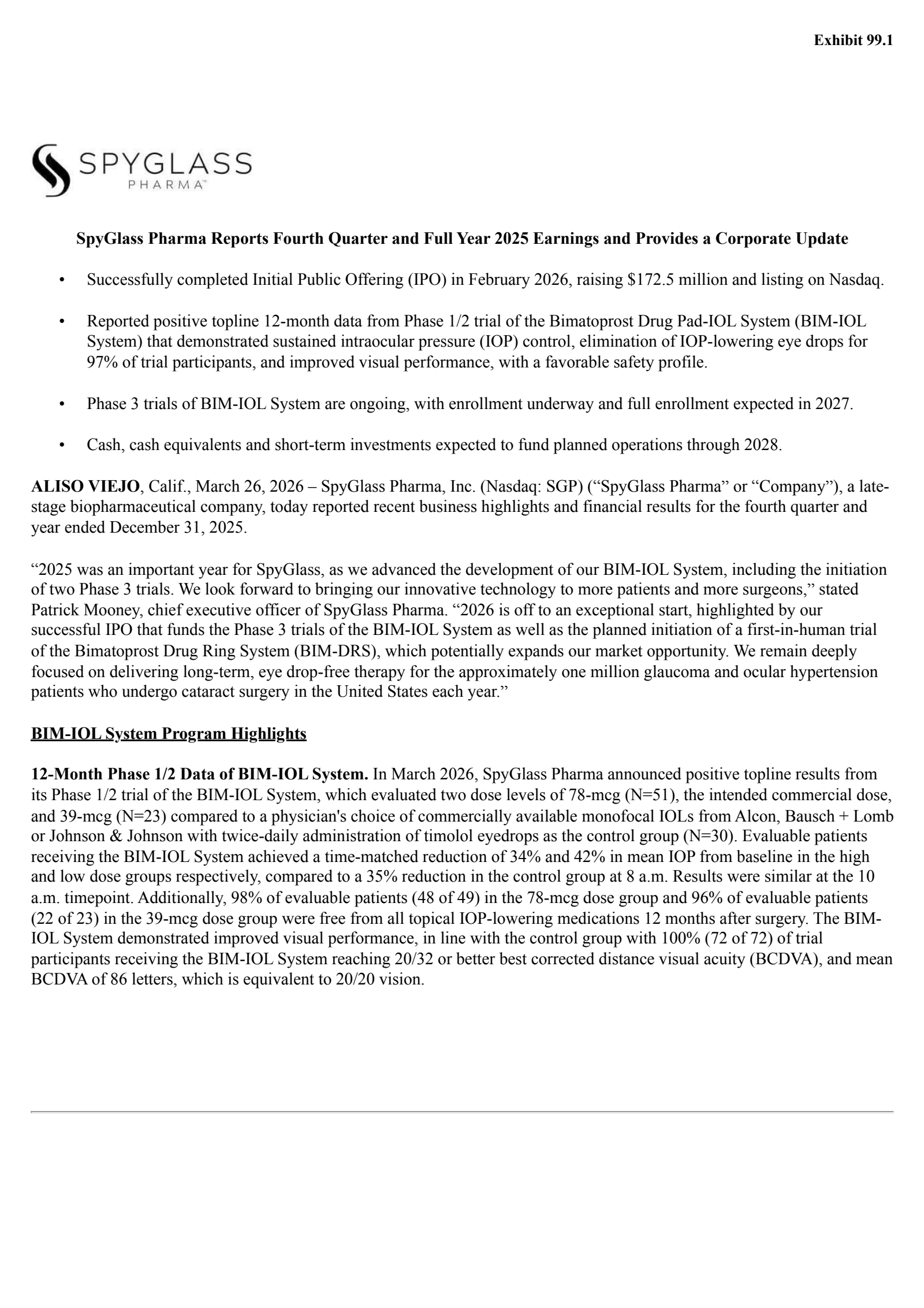 Spyglass Pharma's Q4 2025 Press Release