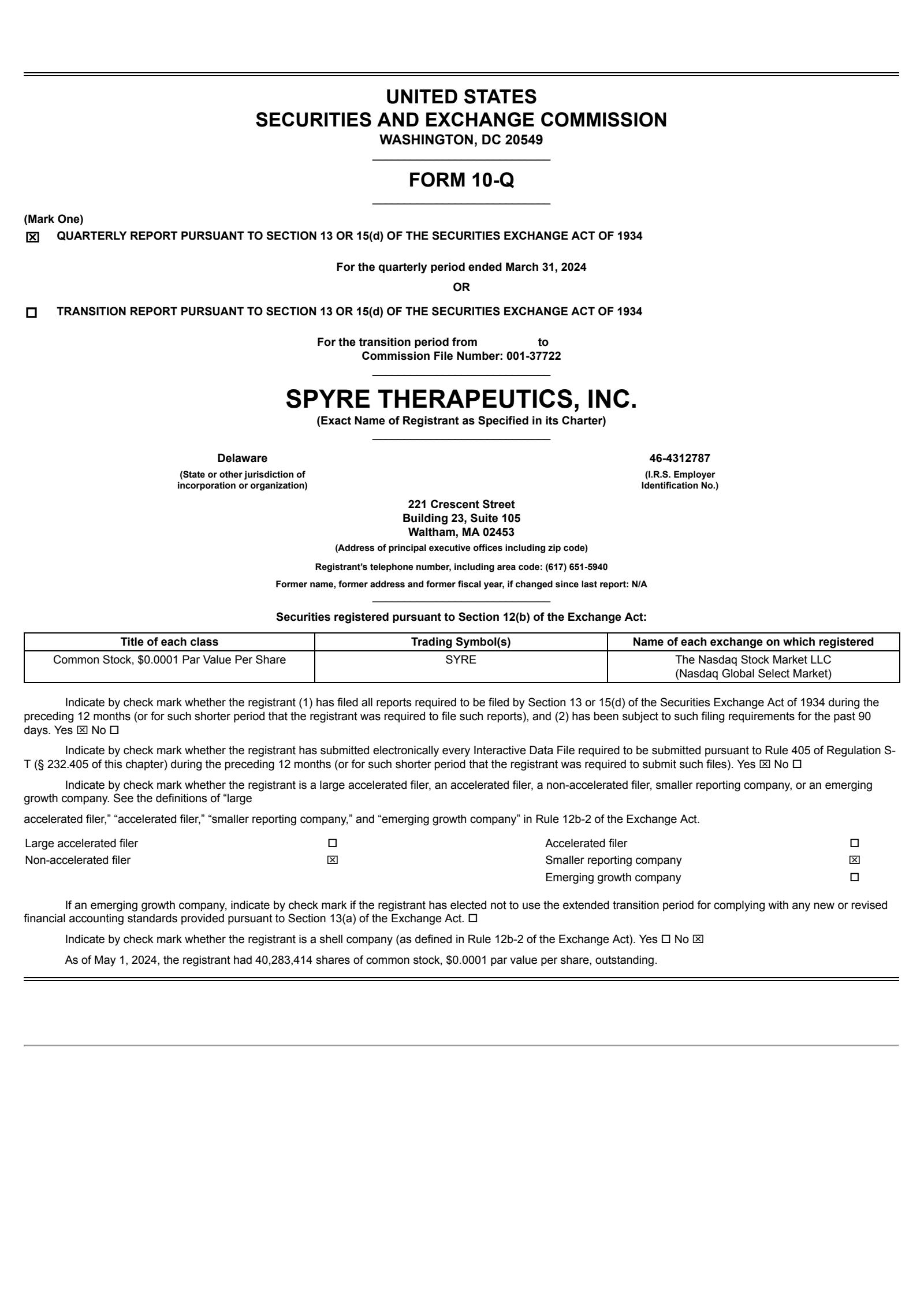 Spyre Therapeutics' Q1 2024 Quarterly Report