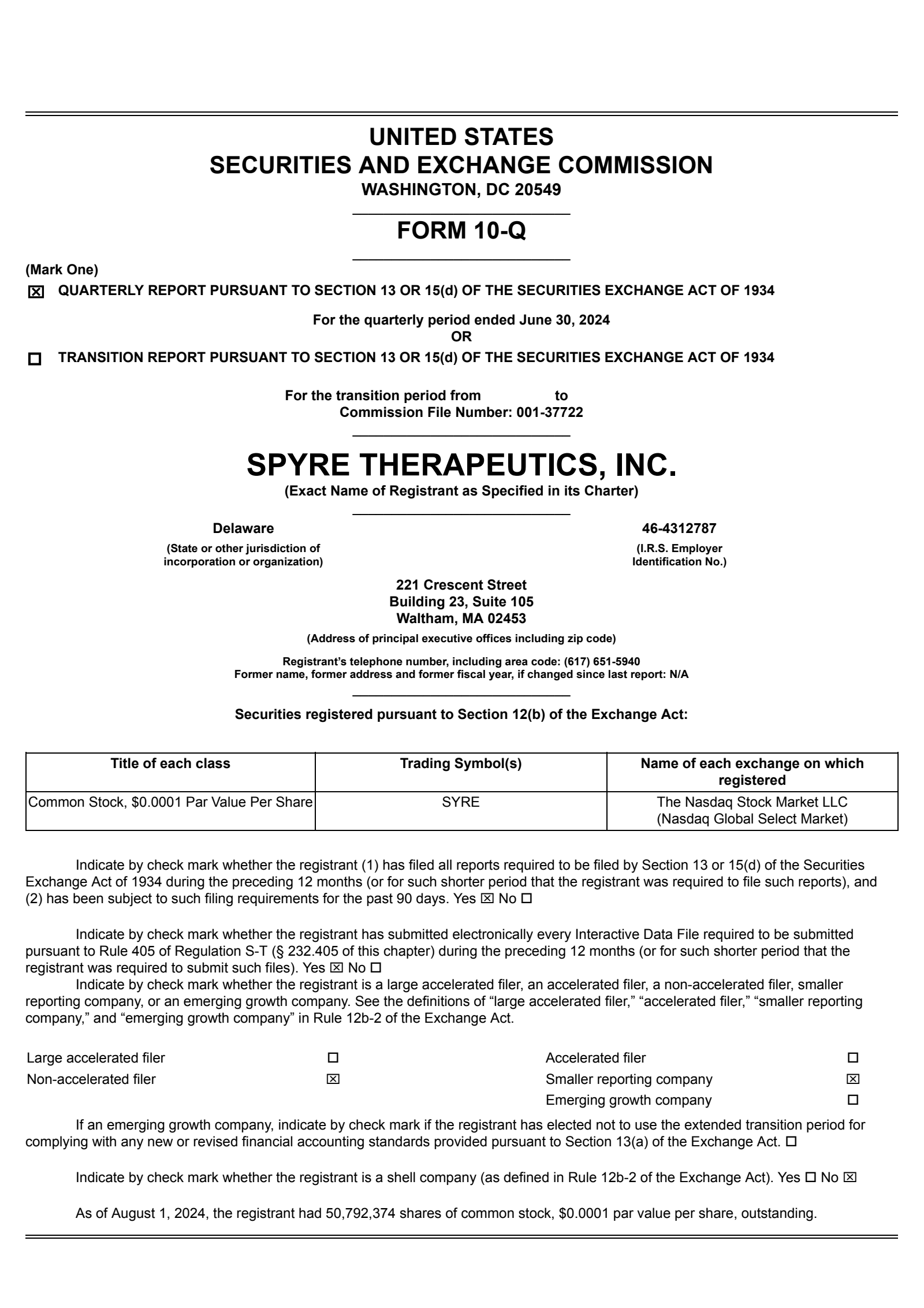 Spyre Therapeutics' Q2 2024 Quarterly Report