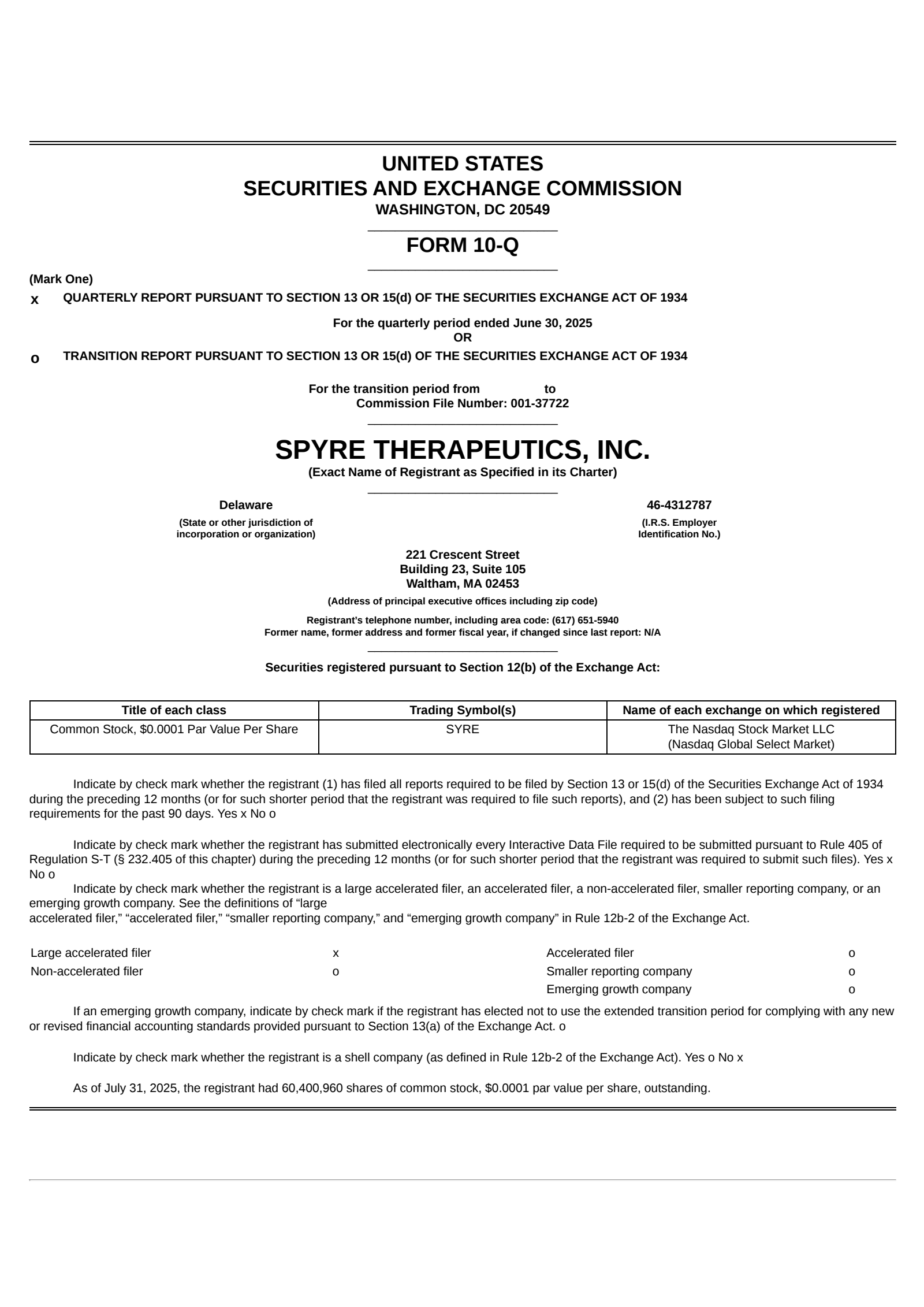 Spyre Therapeutics' Q2 2025 Quarterly report