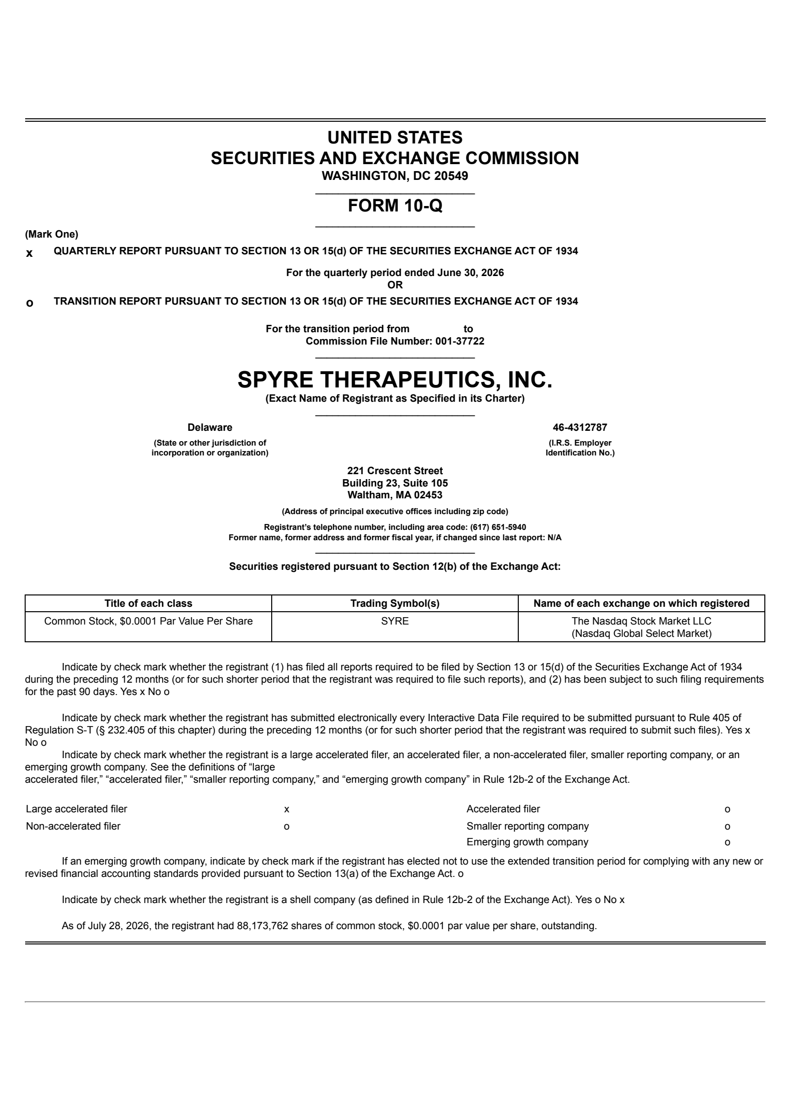 Spyre Therapeutics' Q2 2026 Quarterly report