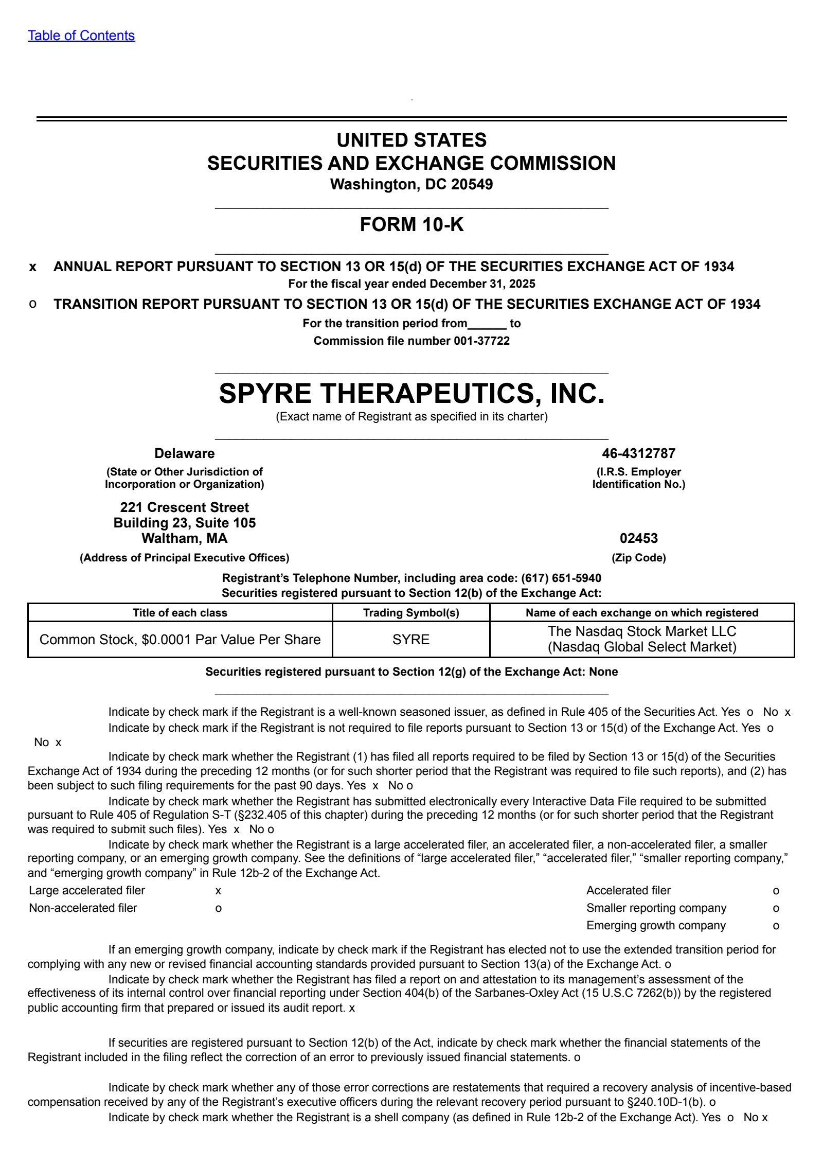 Spyre Therapeutics' Q4 2025 Annual report