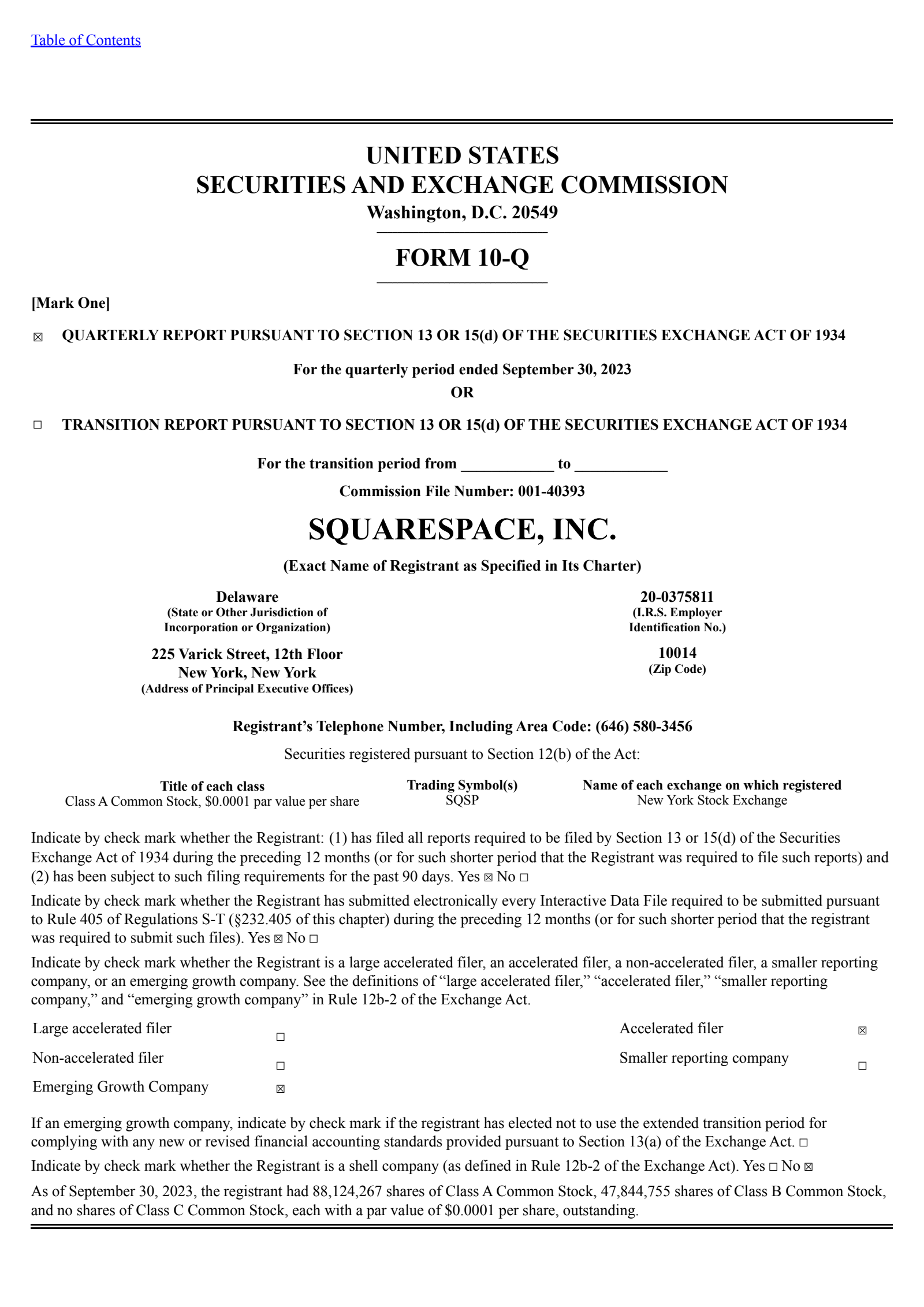 Squarespace's Q3 2023 Quarterly report