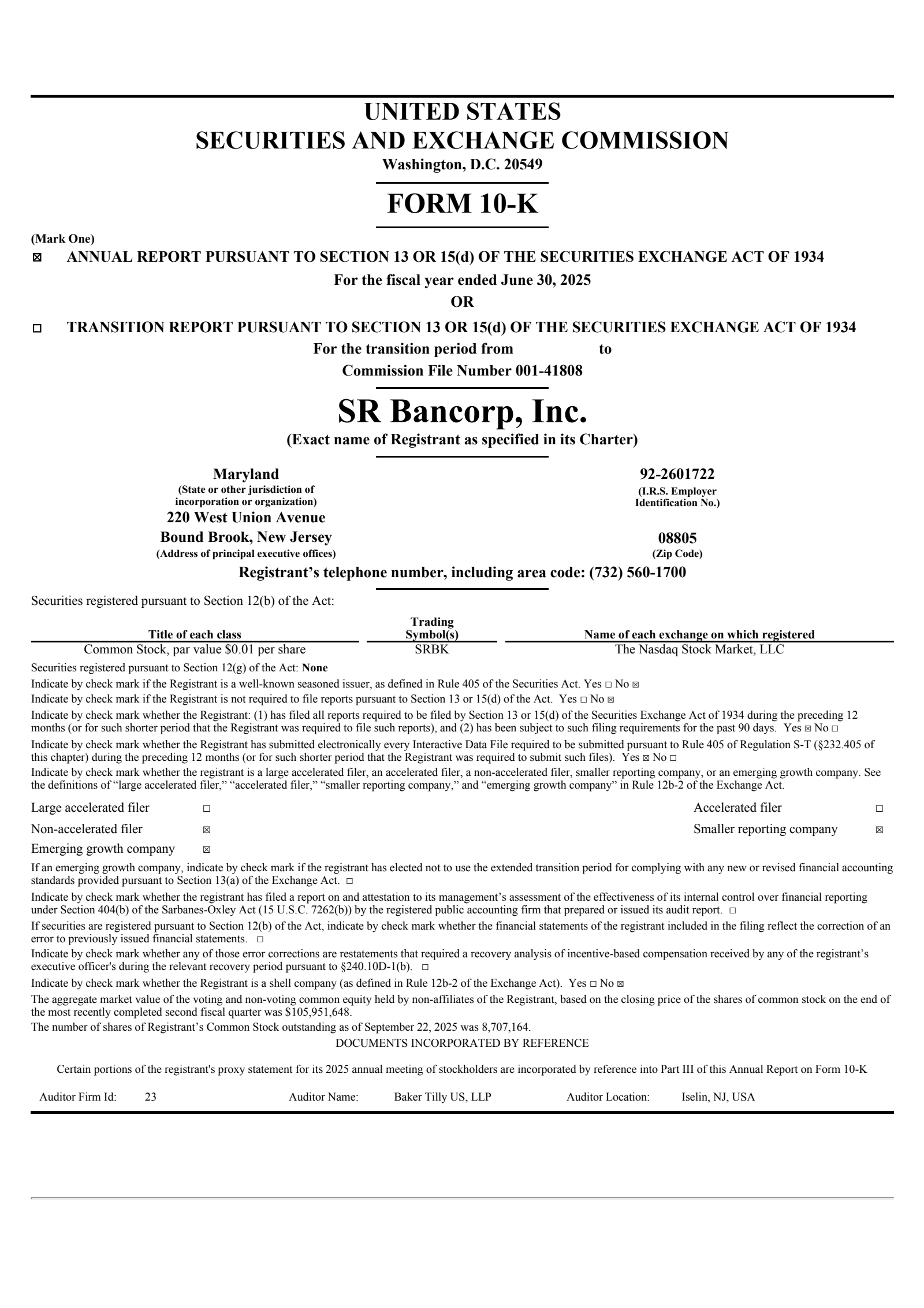 SR Bancorp's Q4 2025 Annual Report
